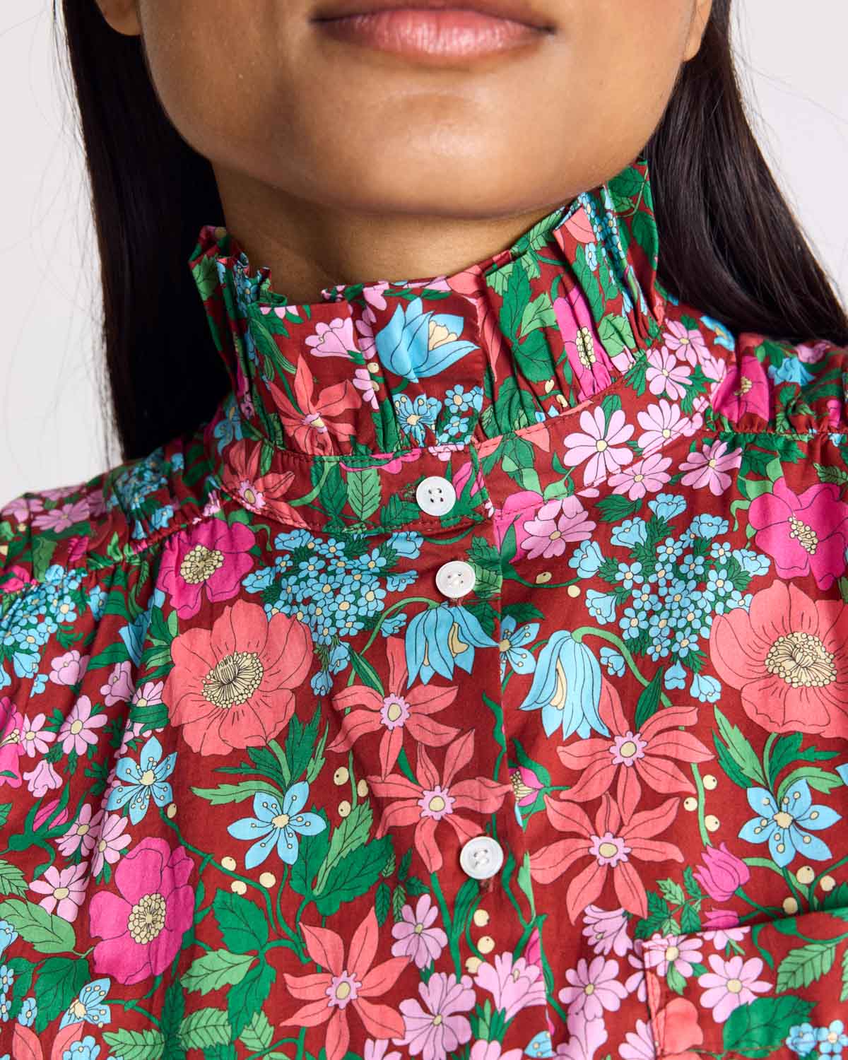 Chemise Leonor imprimé Liberty rose et bordeaux