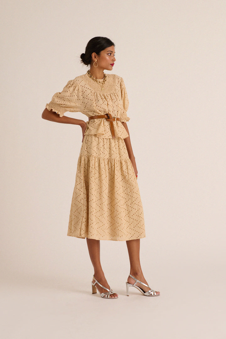 Jupe Gaby broderie anglaise beige