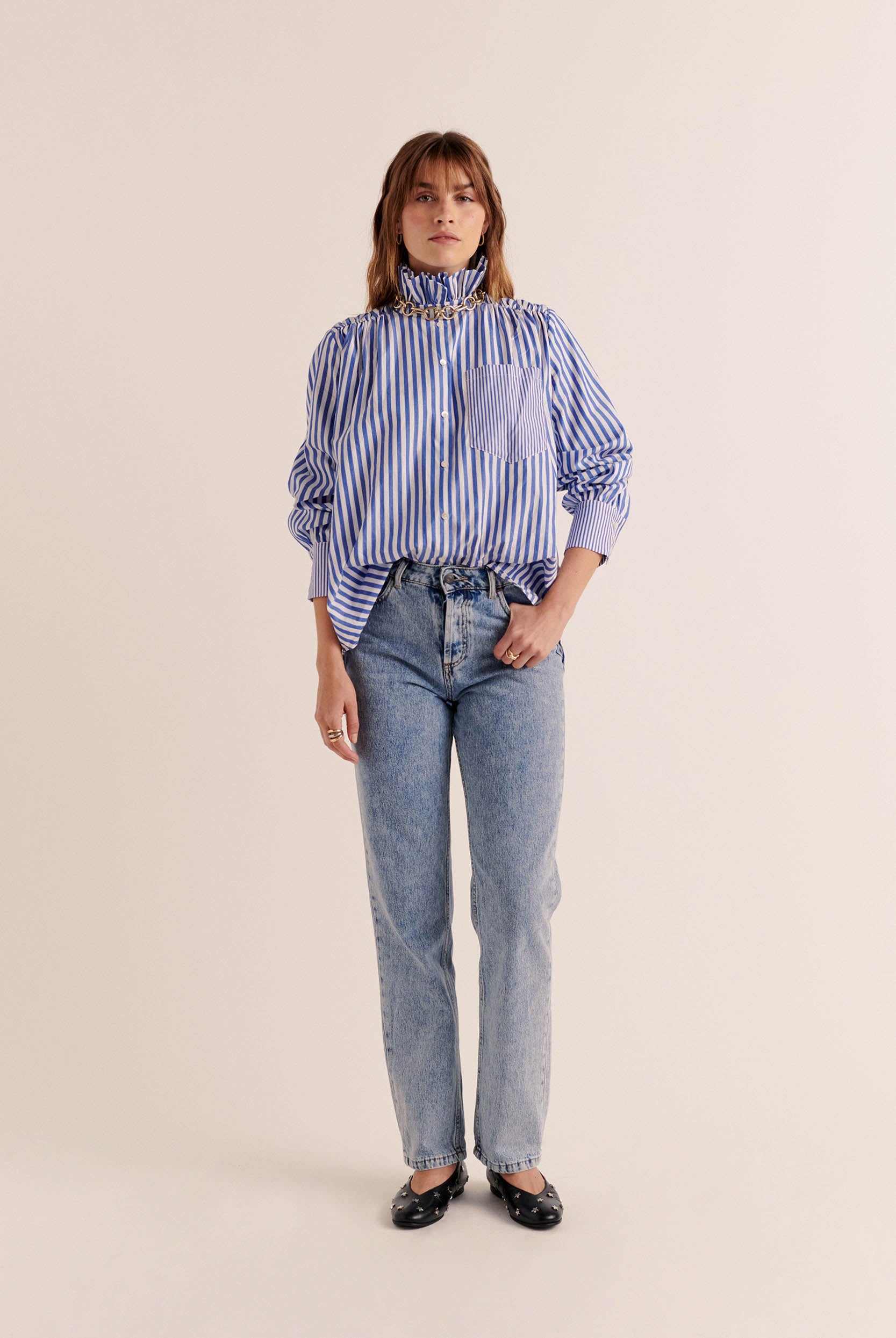 Chemise Léonor rayures blanc et bleu
