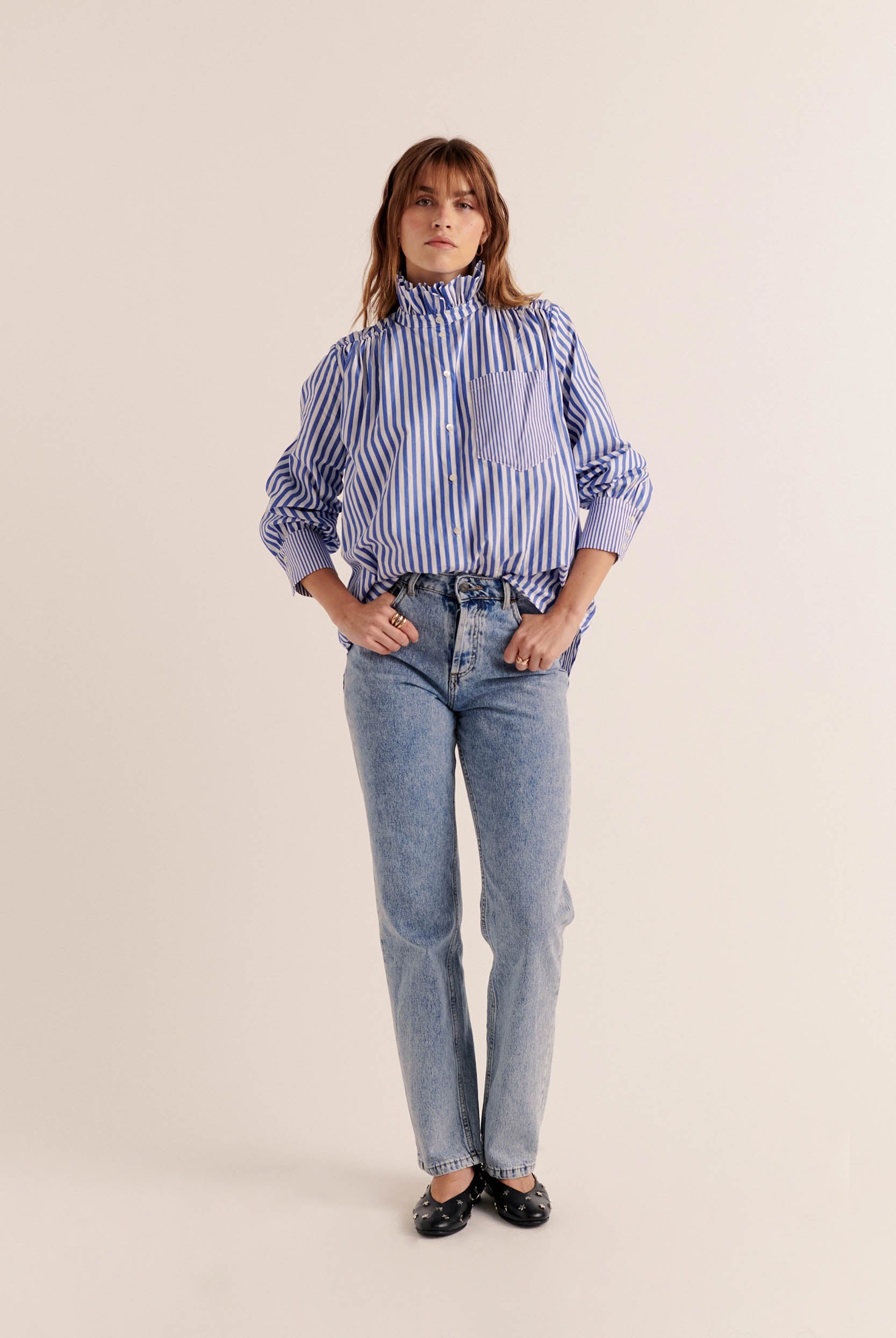 Chemise Léonor rayures blanc et bleu
