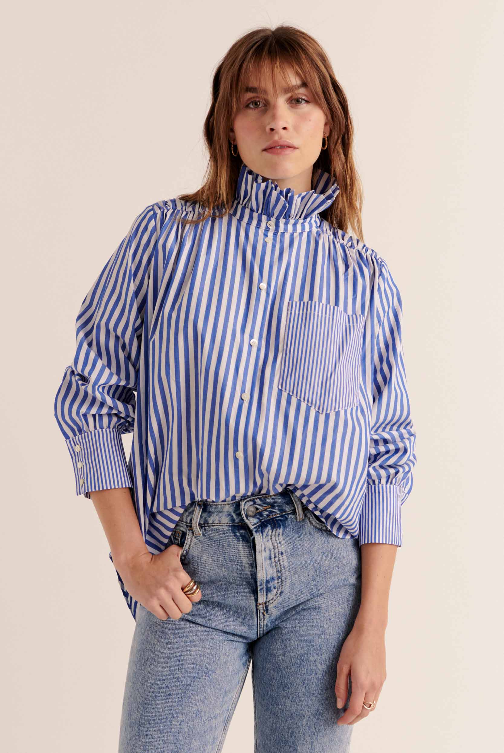Chemise Léonor rayures blanc et bleu