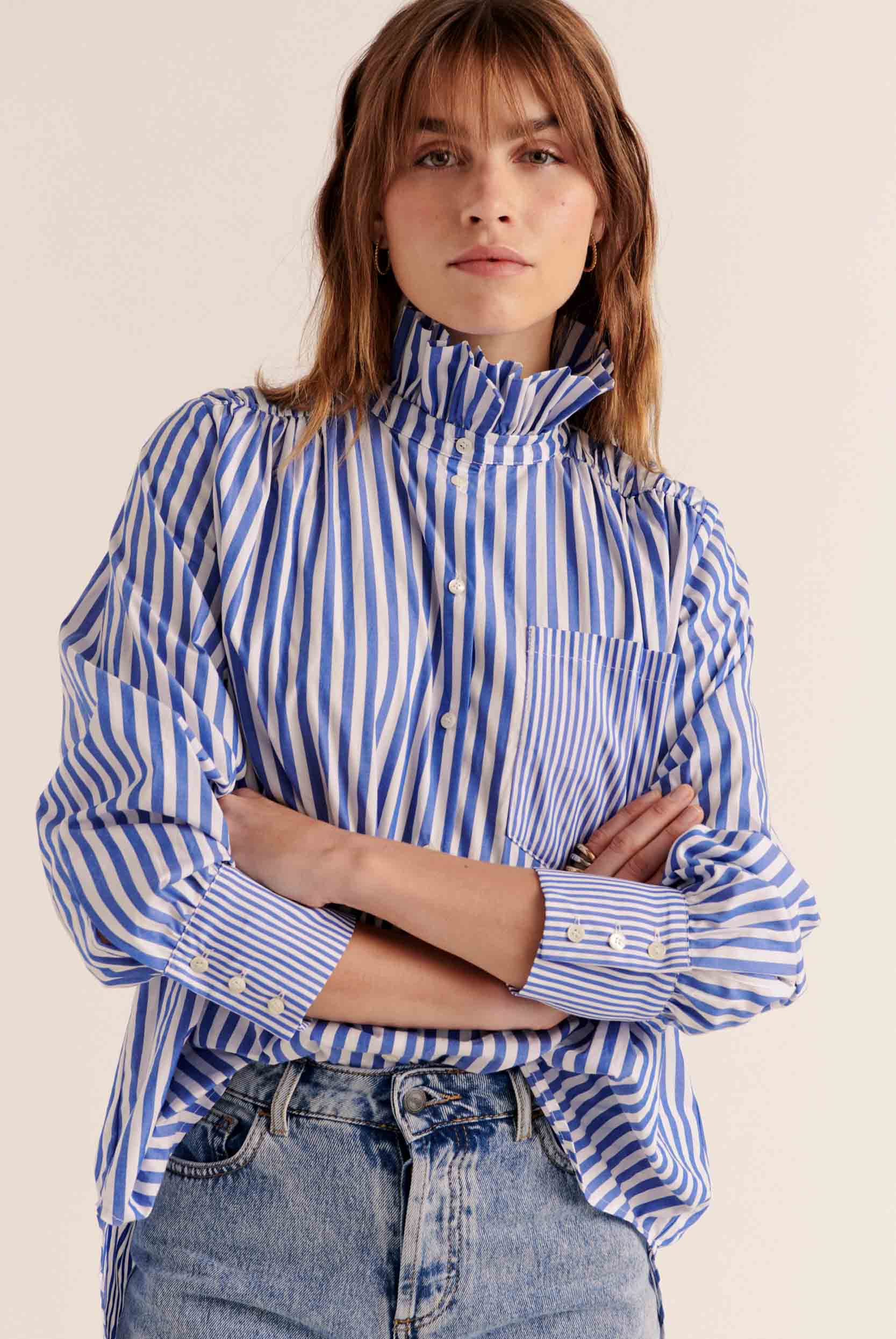 Chemise Léonor rayures blanc et bleu
