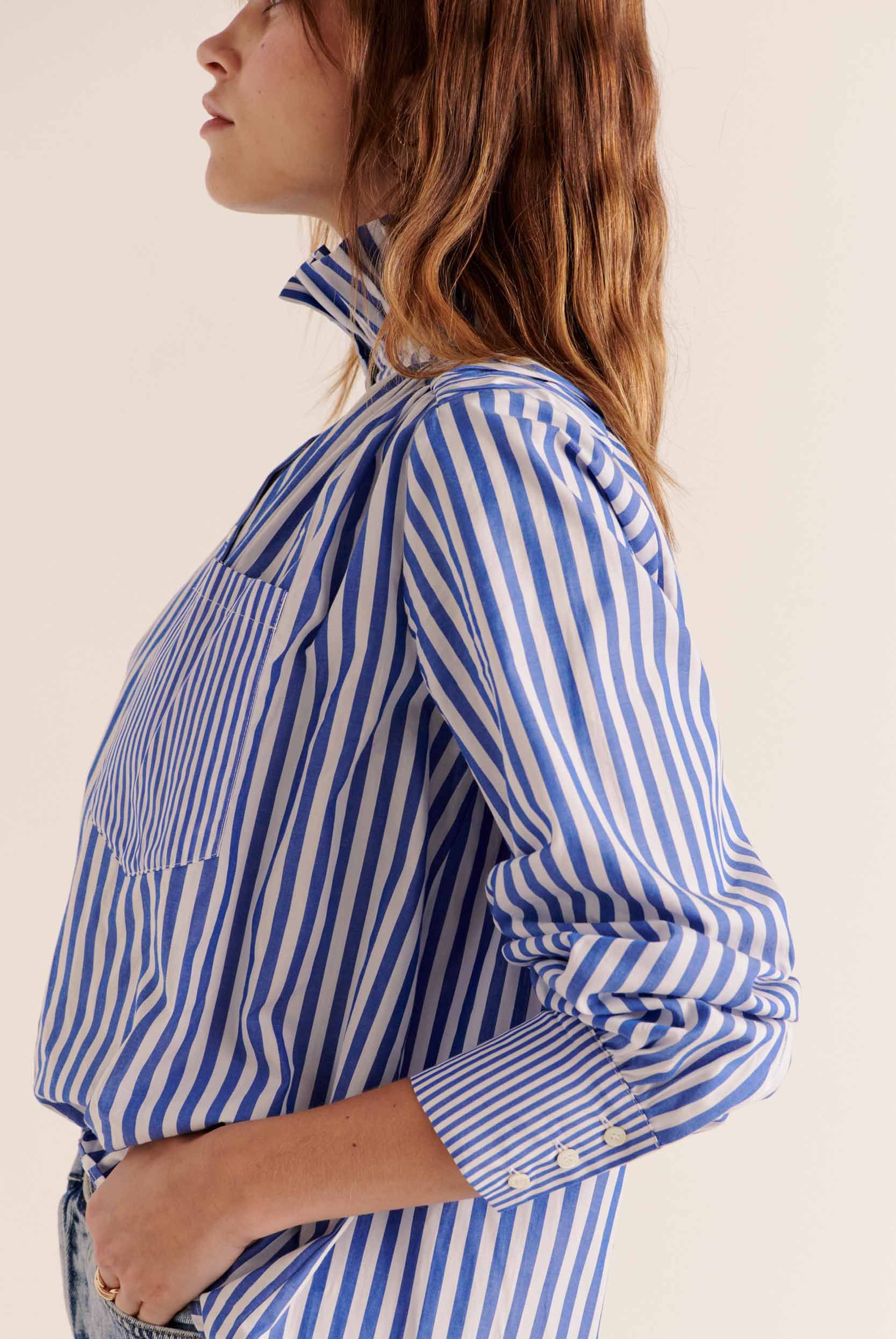 Chemise Léonor rayures blanc et bleu