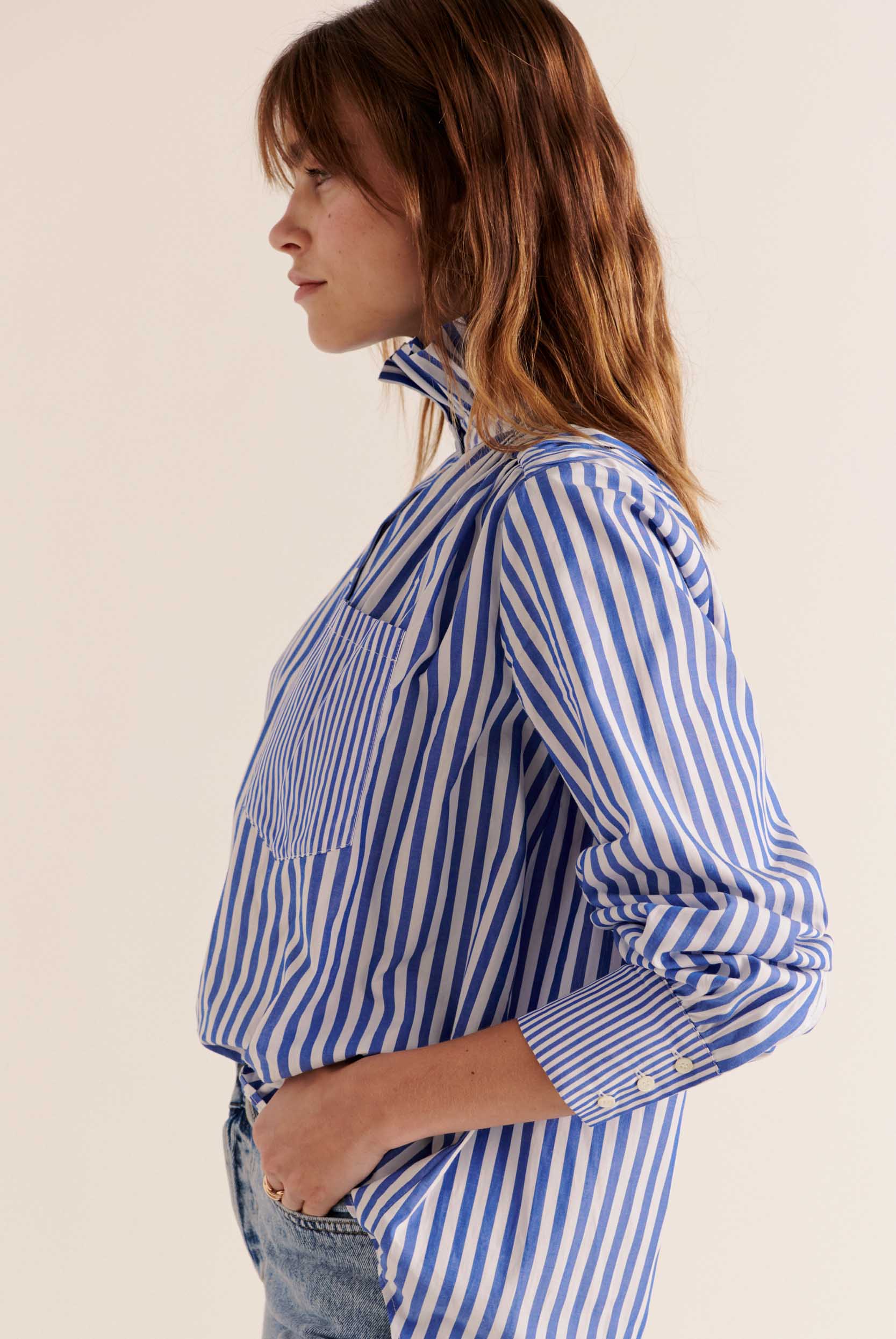 Chemise Léonor rayures blanc et bleu