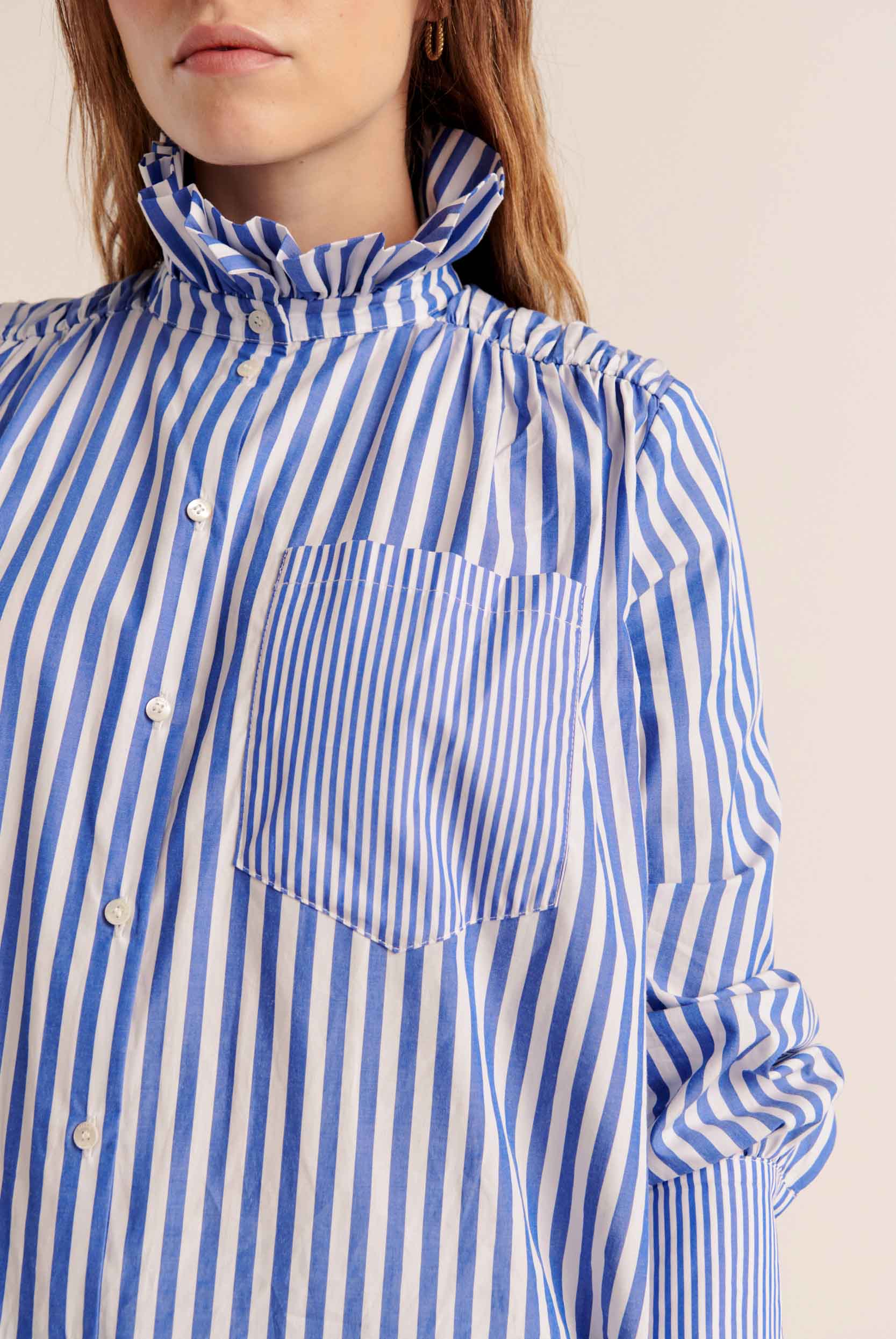 Chemise Léonor rayures blanc et bleu