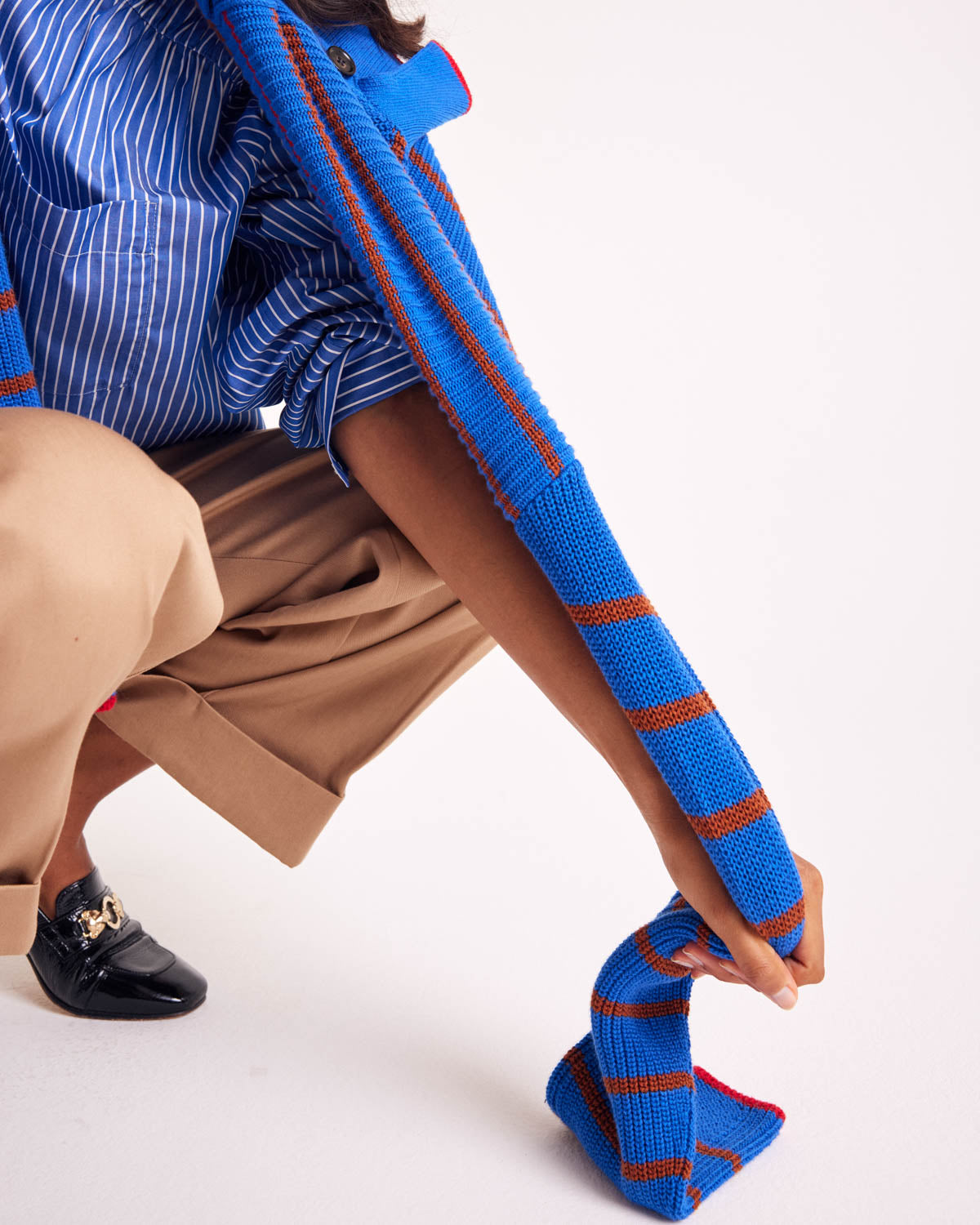 Pull Gustave rayures bleu, cannelle et rouge