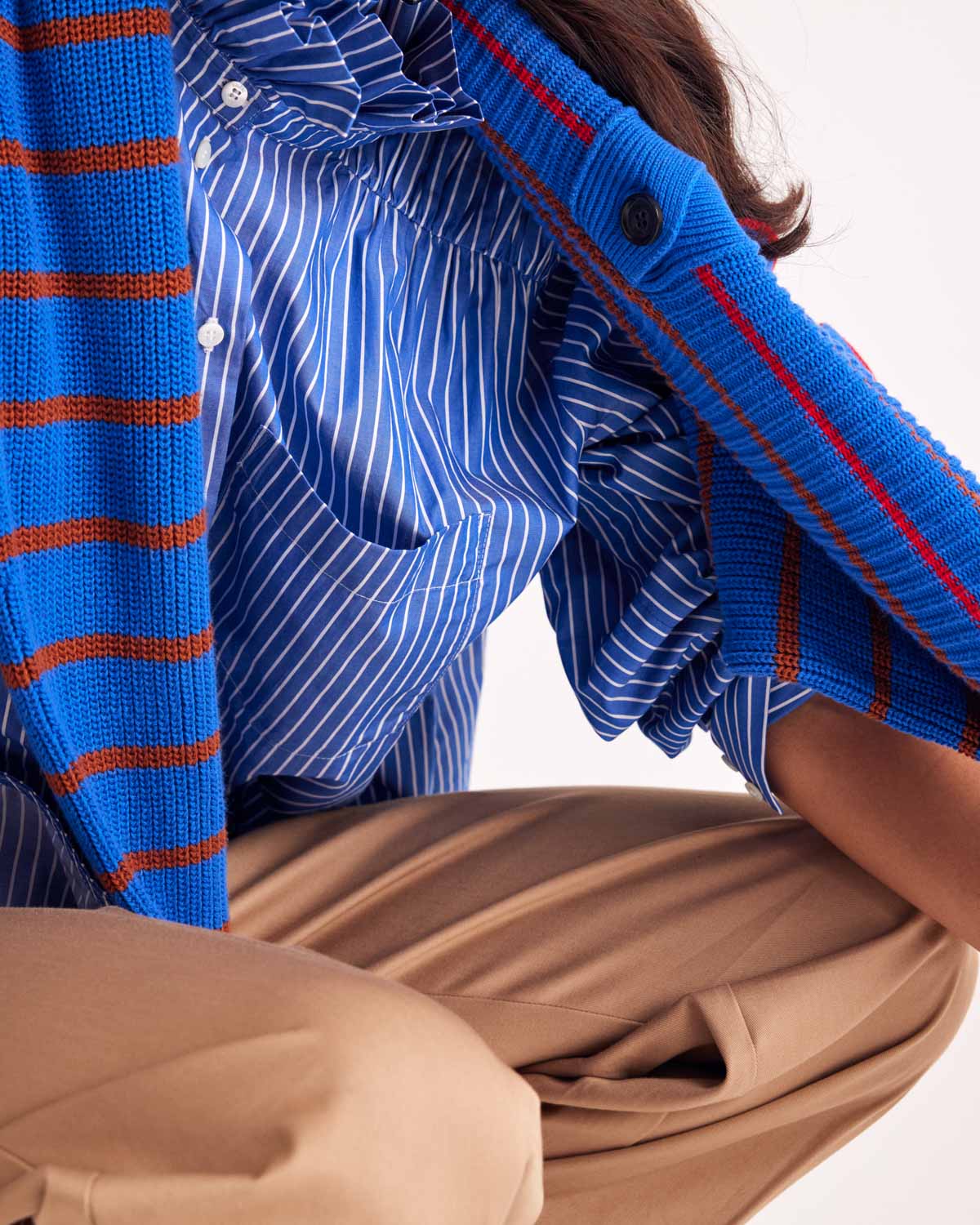 Pull Gustave rayures bleu, cannelle et rouge