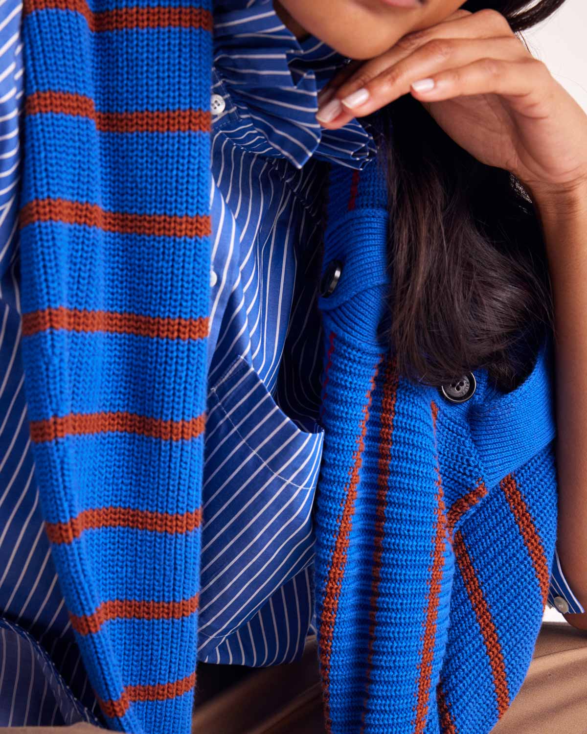 Pull Gustave rayures bleu, cannelle et rouge