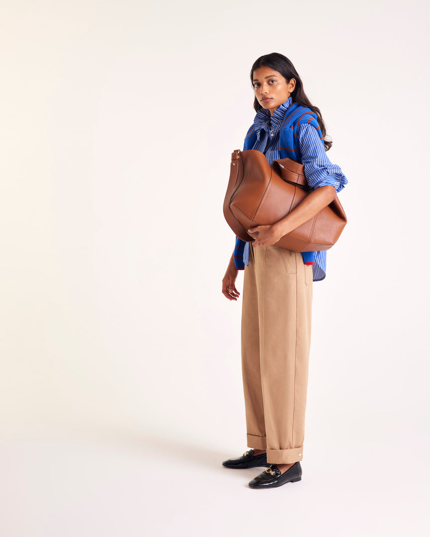 Cabas Esteban camel et bleu gris