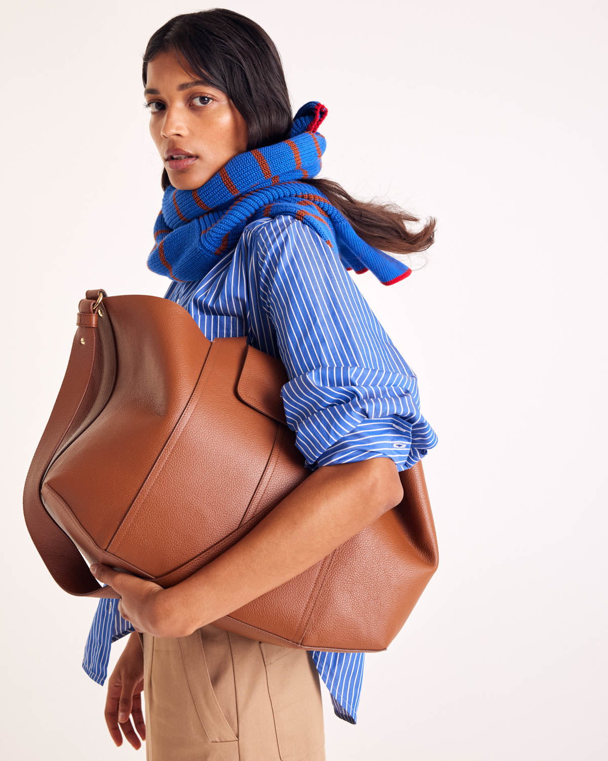 Pull Gustave rayures bleu, cannelle et rouge