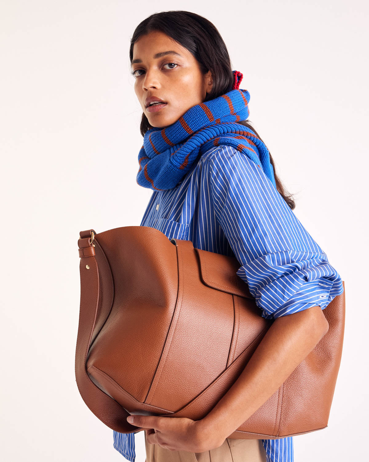 Cabas Esteban camel et bleu gris