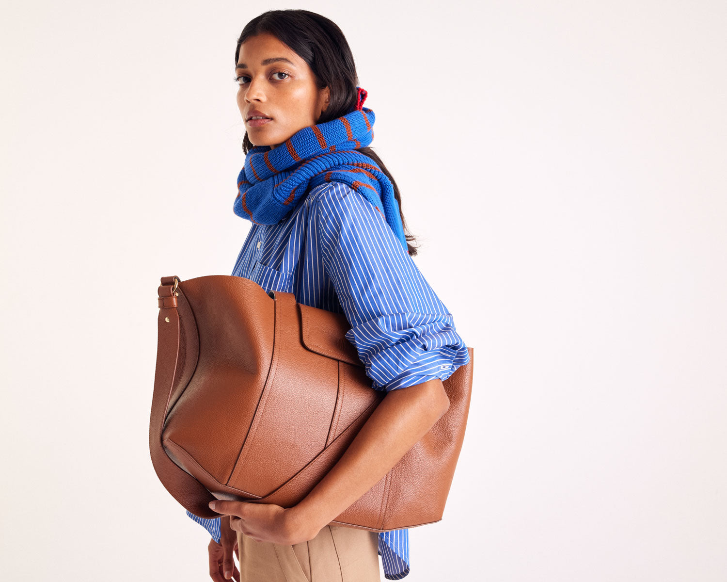 Cabas Esteban camel et bleu gris