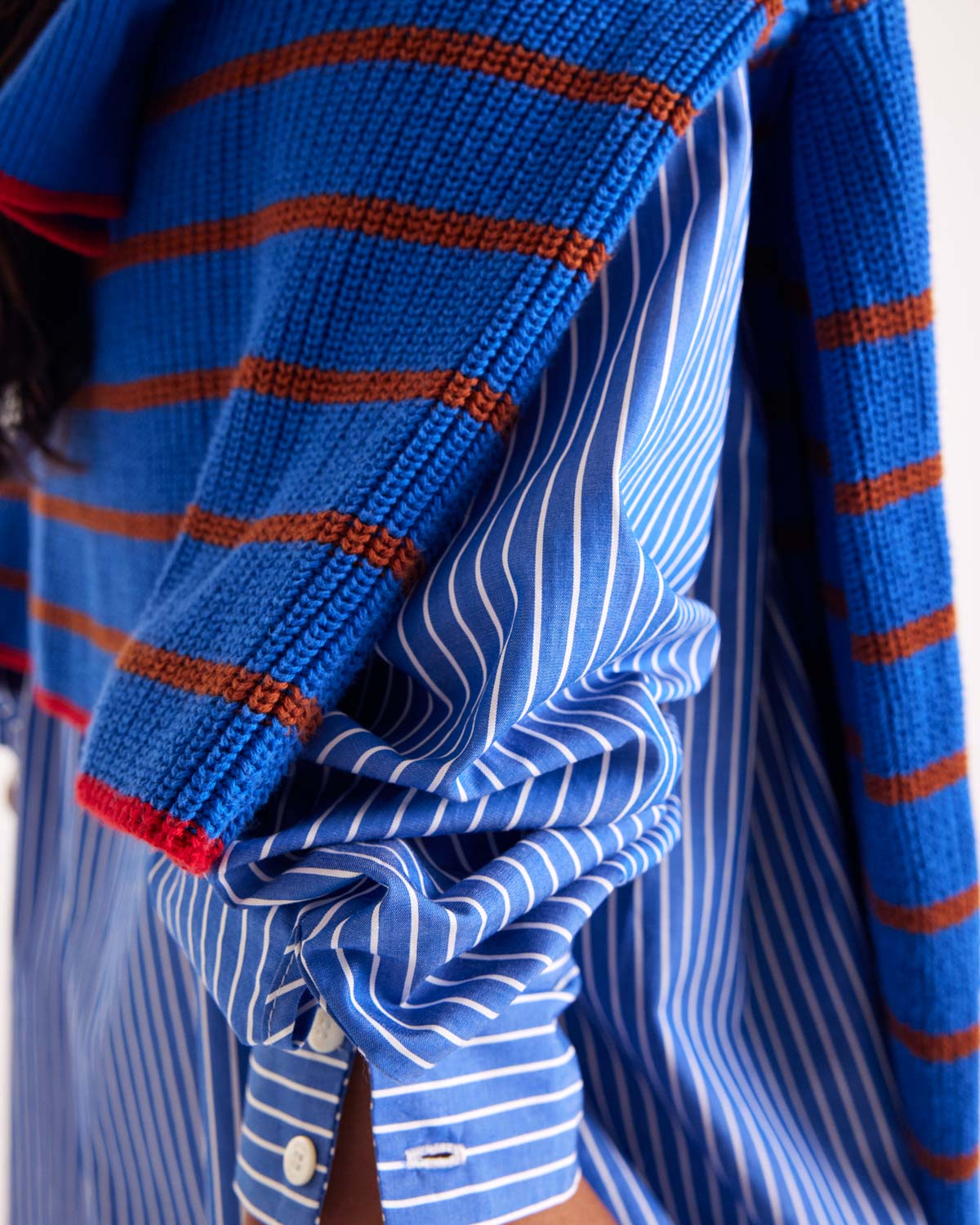 Pull Gustave rayures bleu, cannelle et rouge