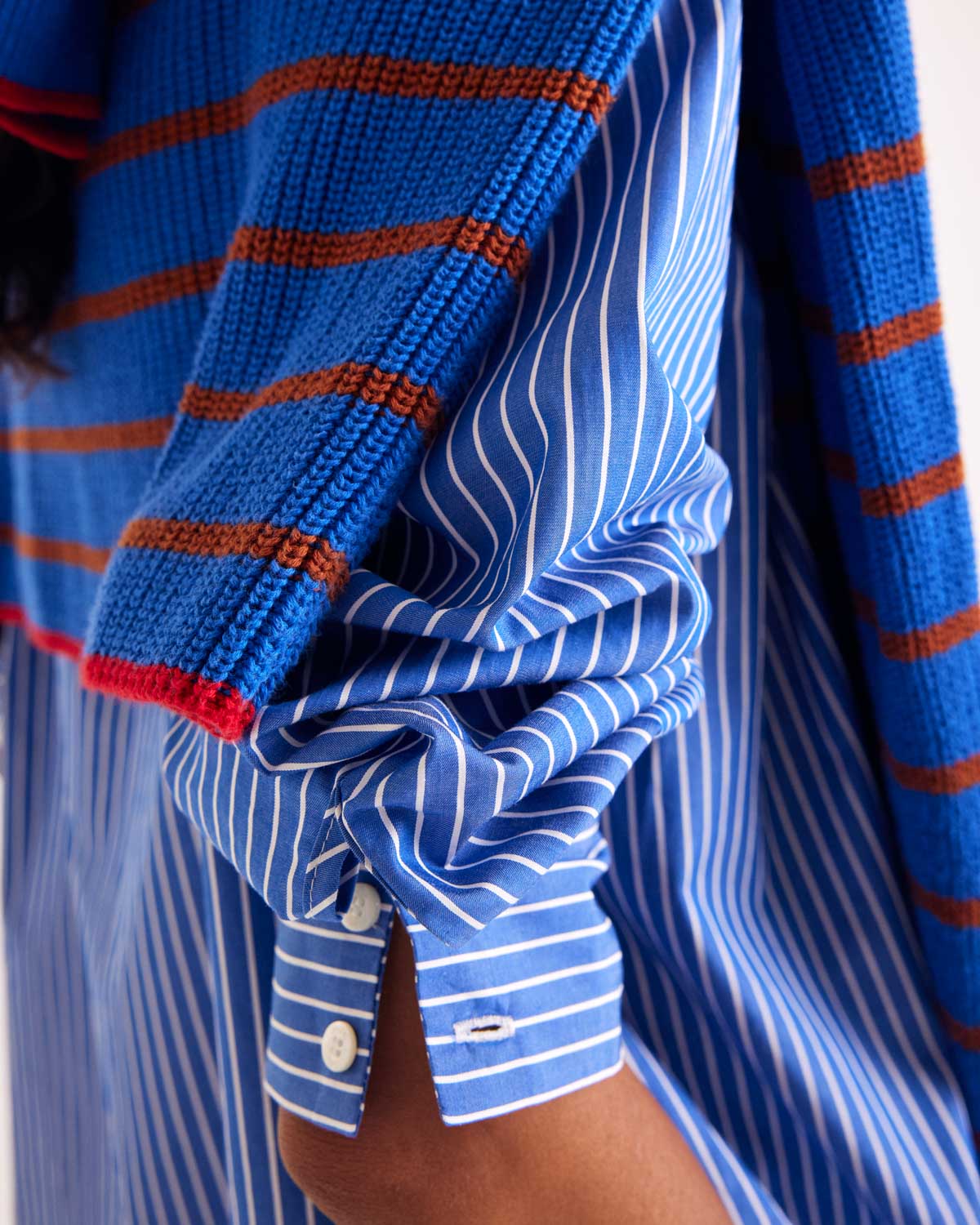 Pull Gustave rayures bleu, cannelle et rouge