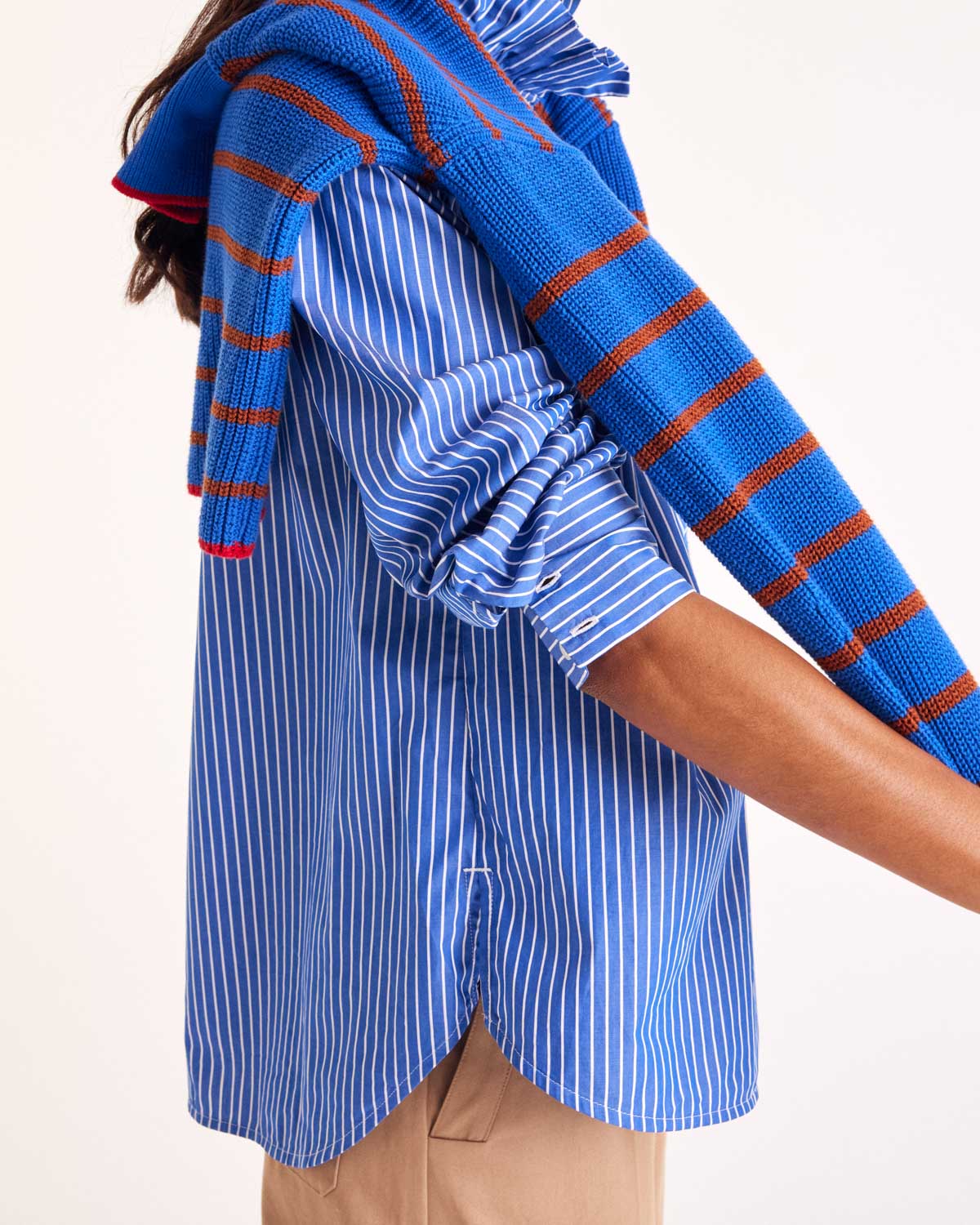 Pull Gustave rayures bleu, cannelle et rouge