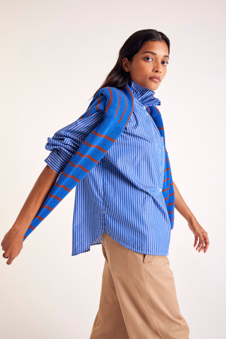 Pull Gustave rayures bleu, cannelle et rouge