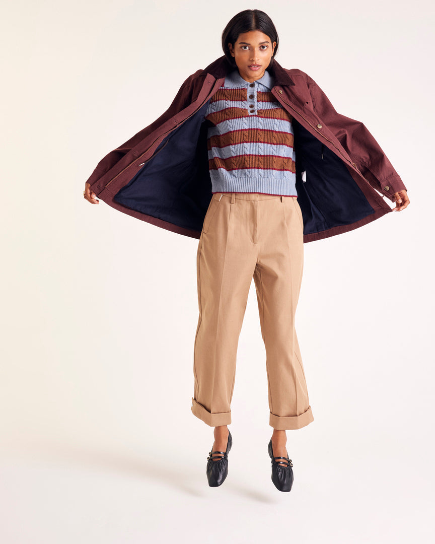 Pull Isidore rayures bleu, cannelle et bordeaux