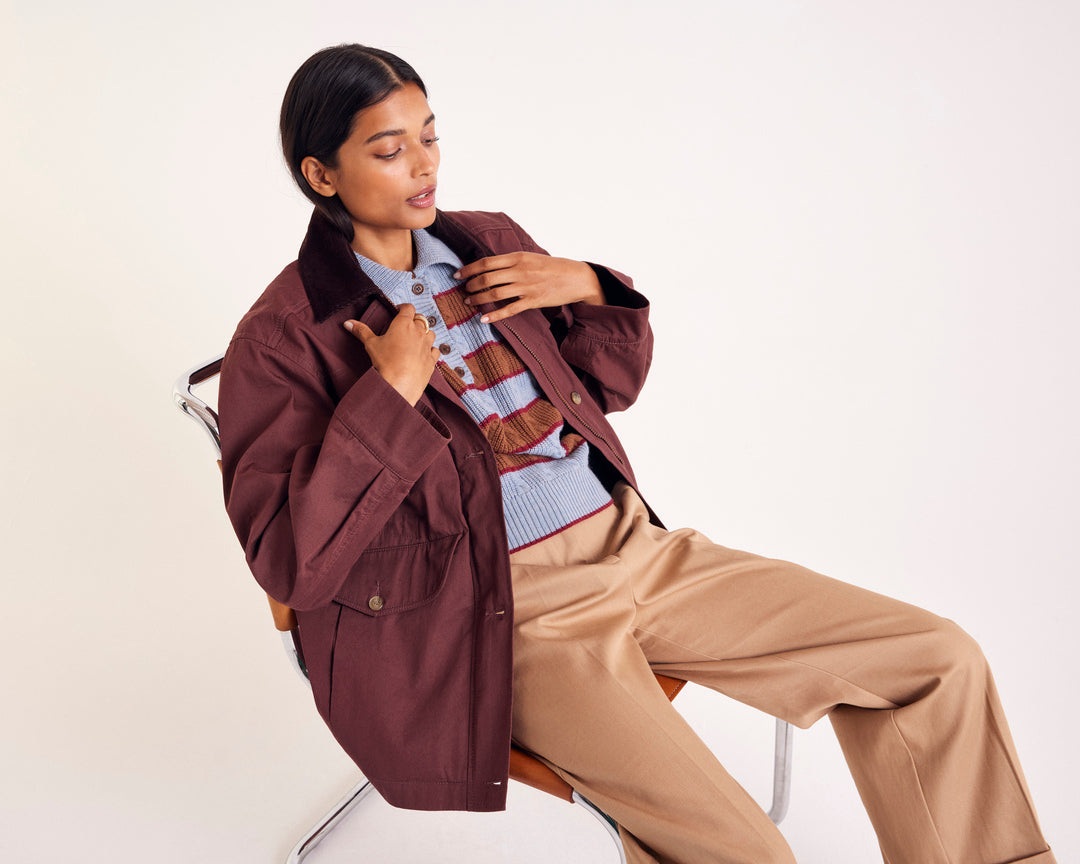 Pull Isidore rayures bleu, cannelle et bordeaux