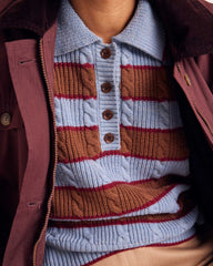 Pull Isidore rayures bleu, cannelle et bordeaux