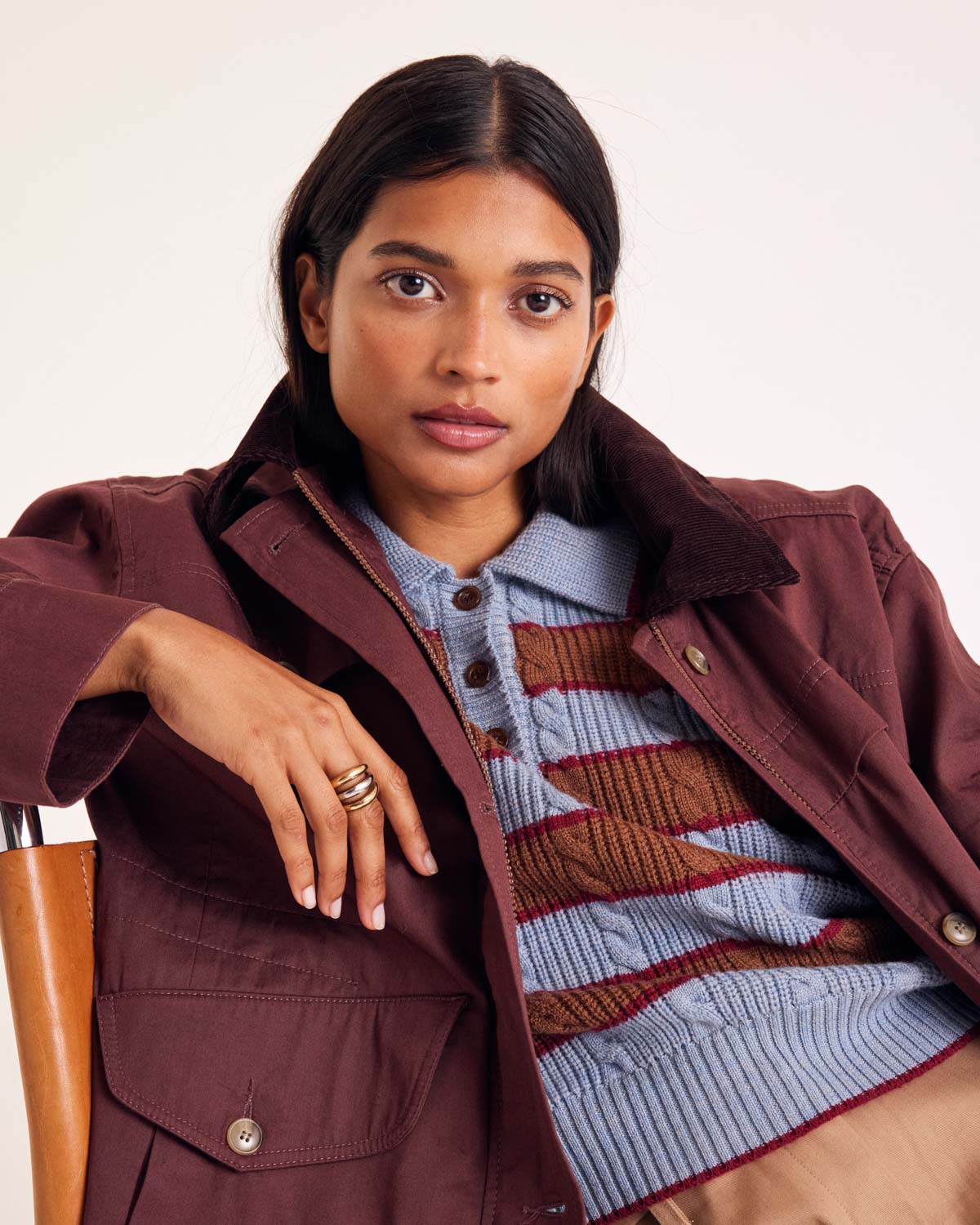 Pull Isidore rayures bleu, cannelle et bordeaux