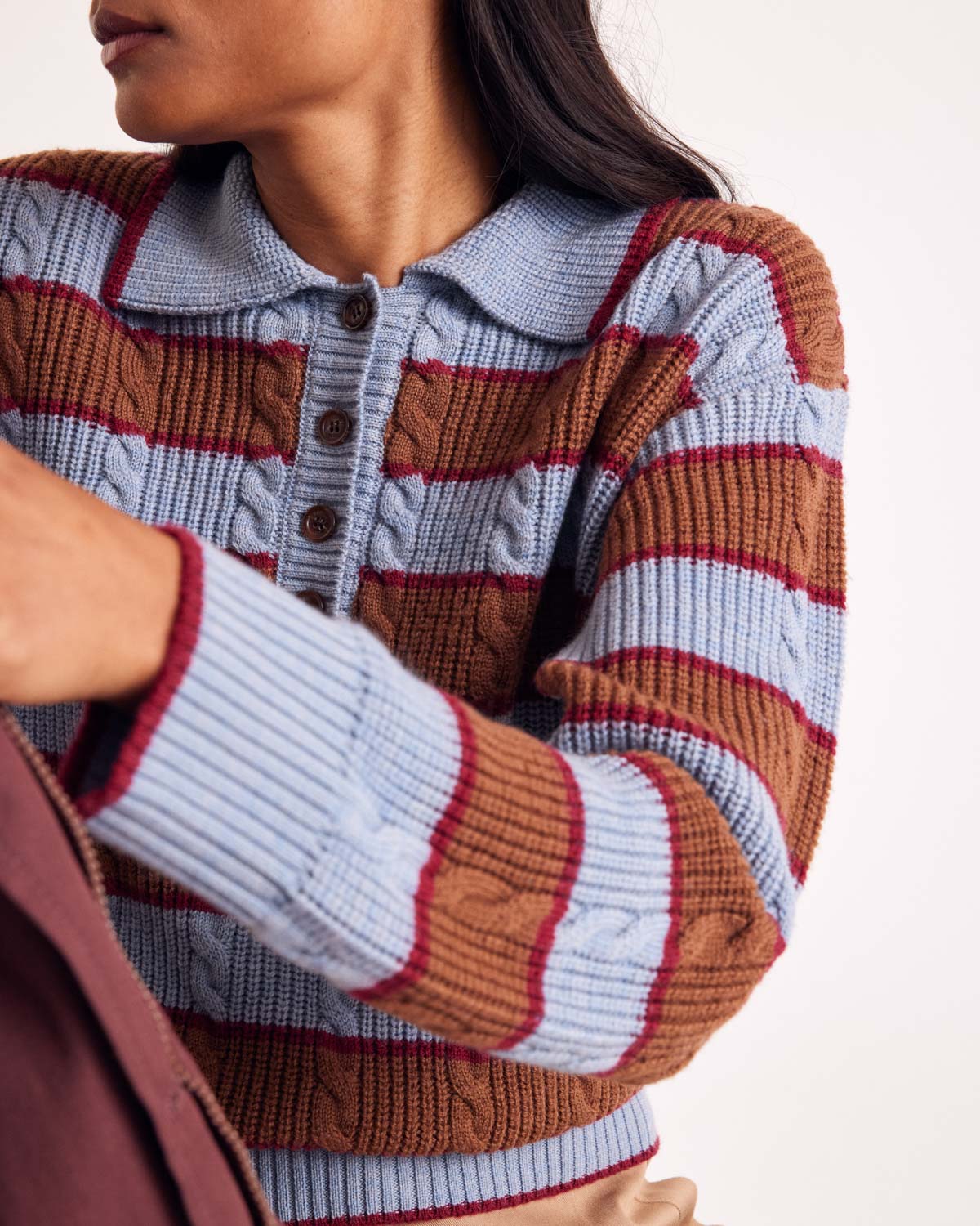 Pull Isidore rayures bleu, cannelle et bordeaux