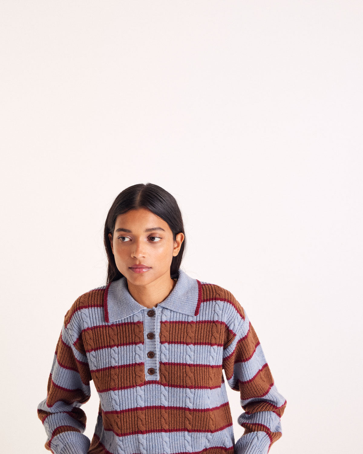 Pull Isidore rayures bleu, cannelle et bordeaux
