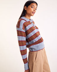 Pull Isidore rayures bleu, cannelle et bordeaux