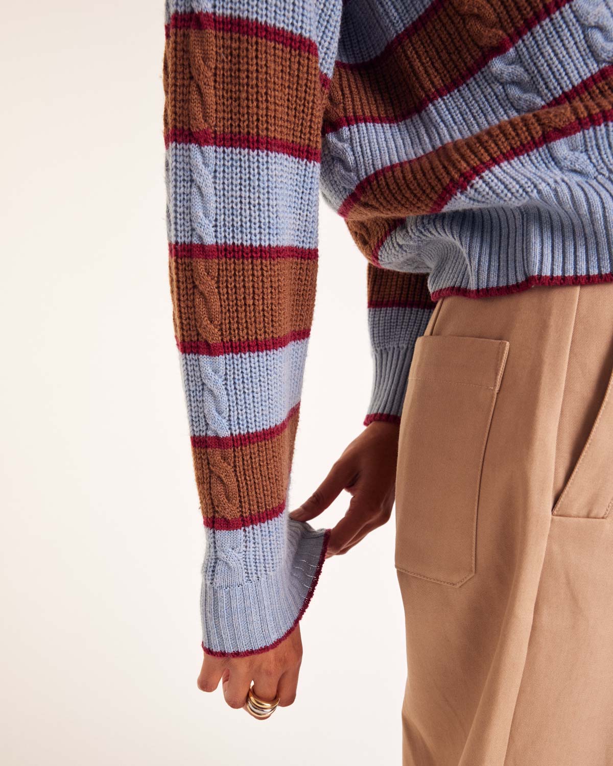 Pull Isidore rayures bleu, cannelle et bordeaux