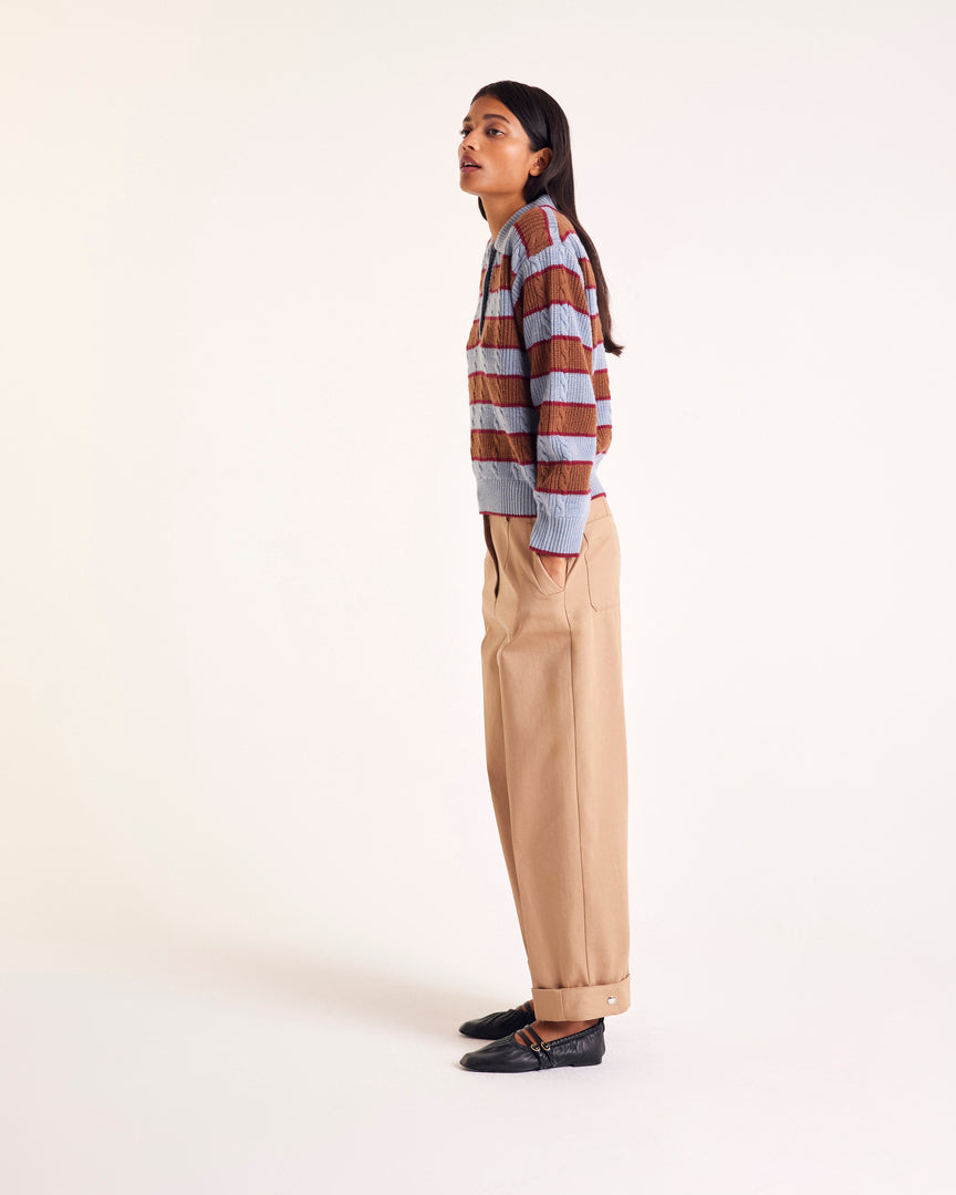 Pull Isidore rayures bleu, cannelle et bordeaux
