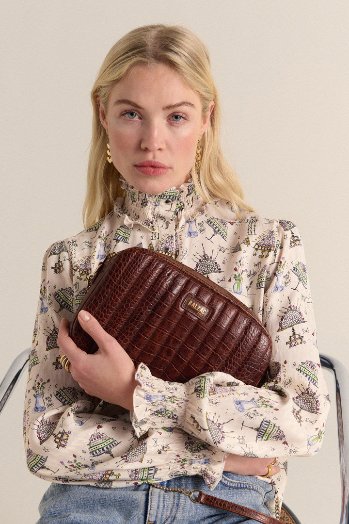 Sac Grand César cognac embossé