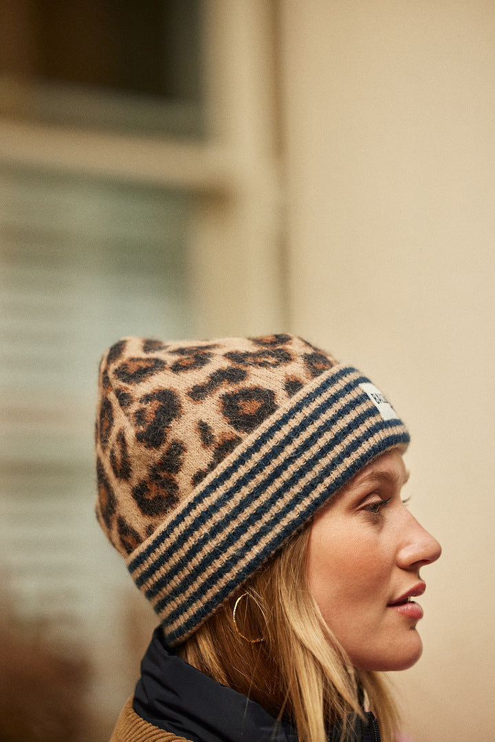 Bonnet Lou rayures et léopard