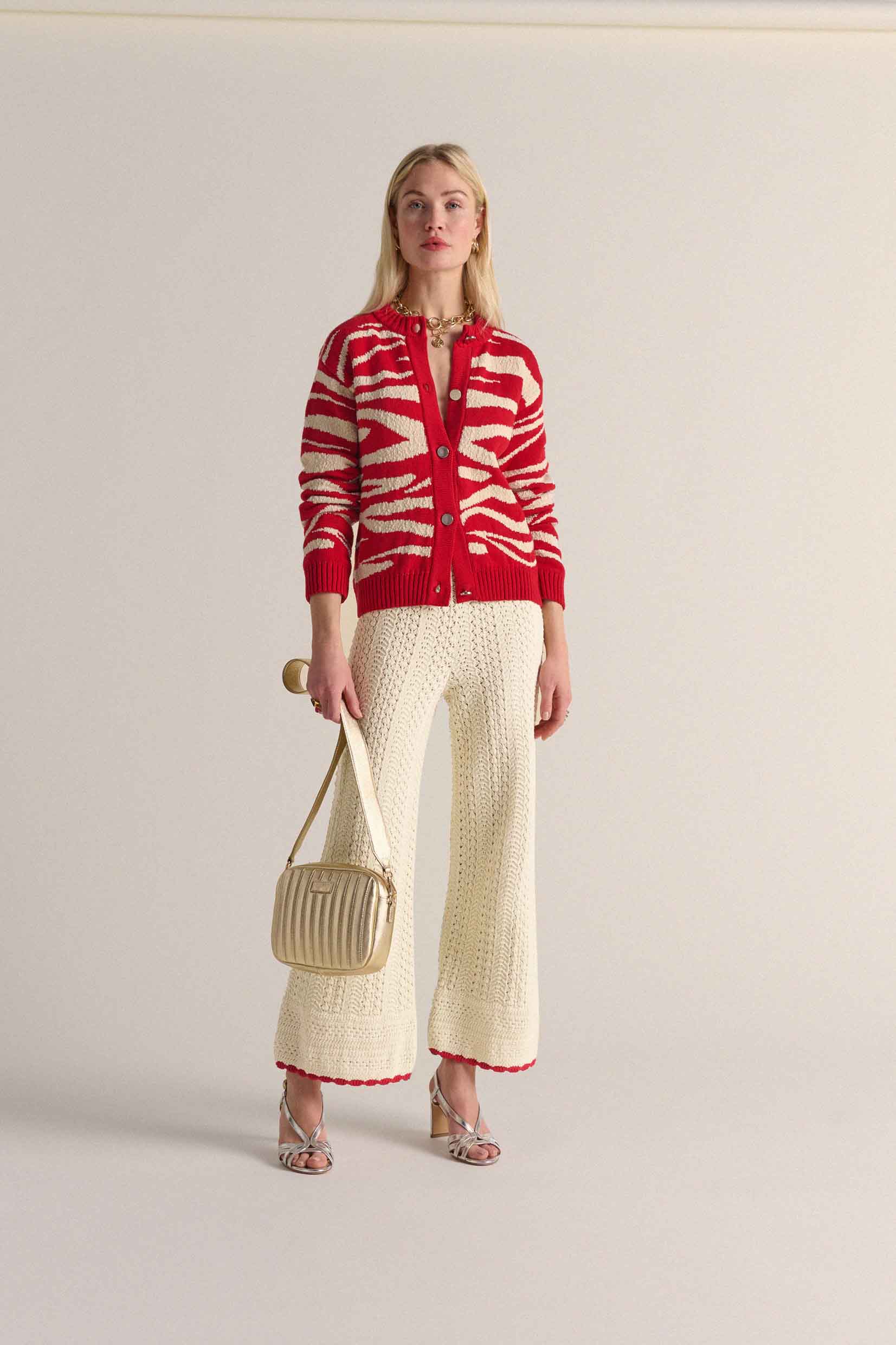 Cardigan Giboulé rouge et écru