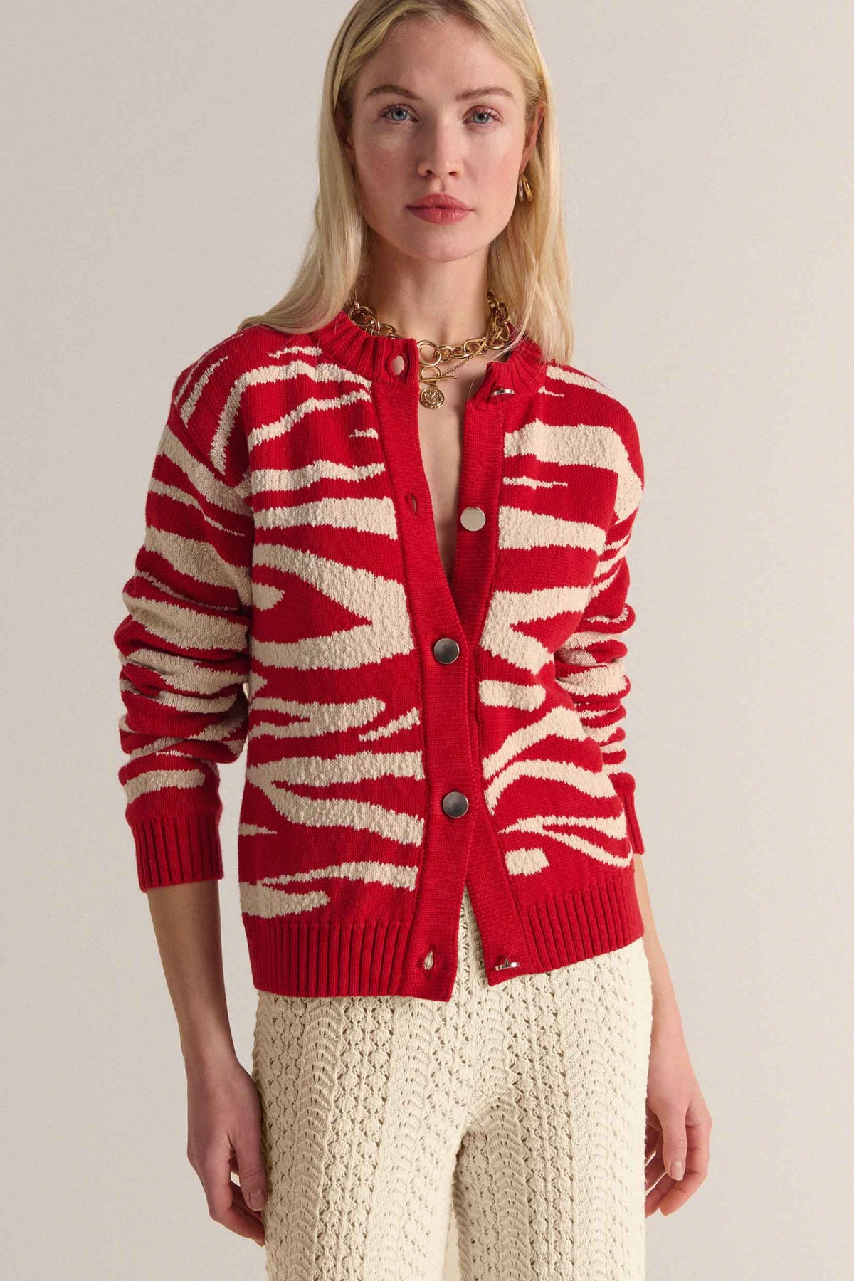 Cardigan Giboulé rouge et écru