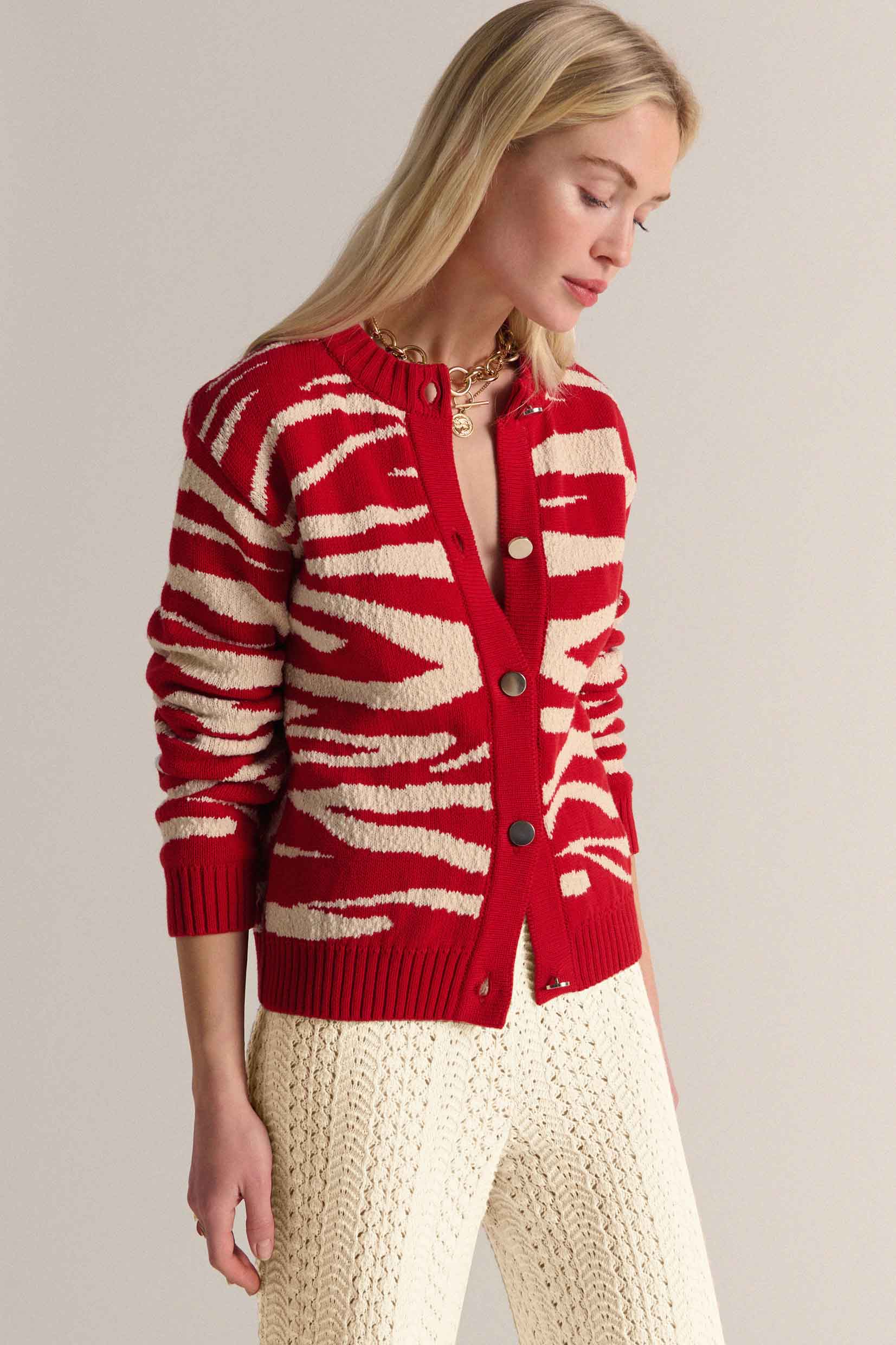 Cardigan Giboulé rouge et écru