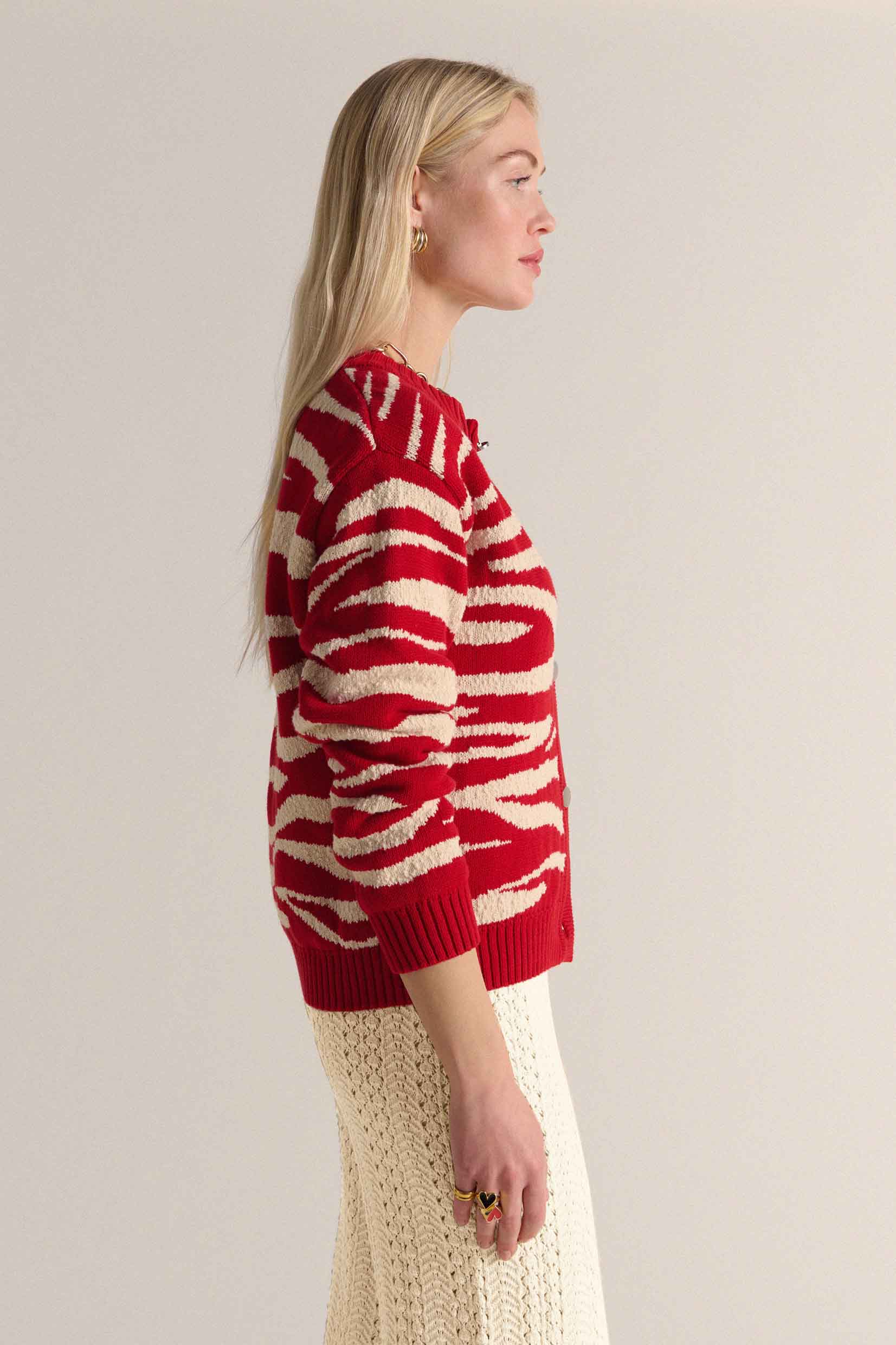 Cardigan Giboulé rouge et écru