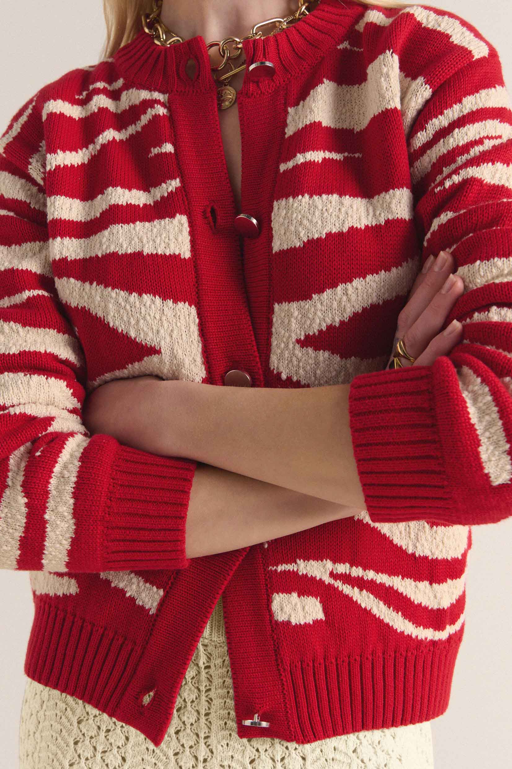 Cardigan Giboulé rouge et écru