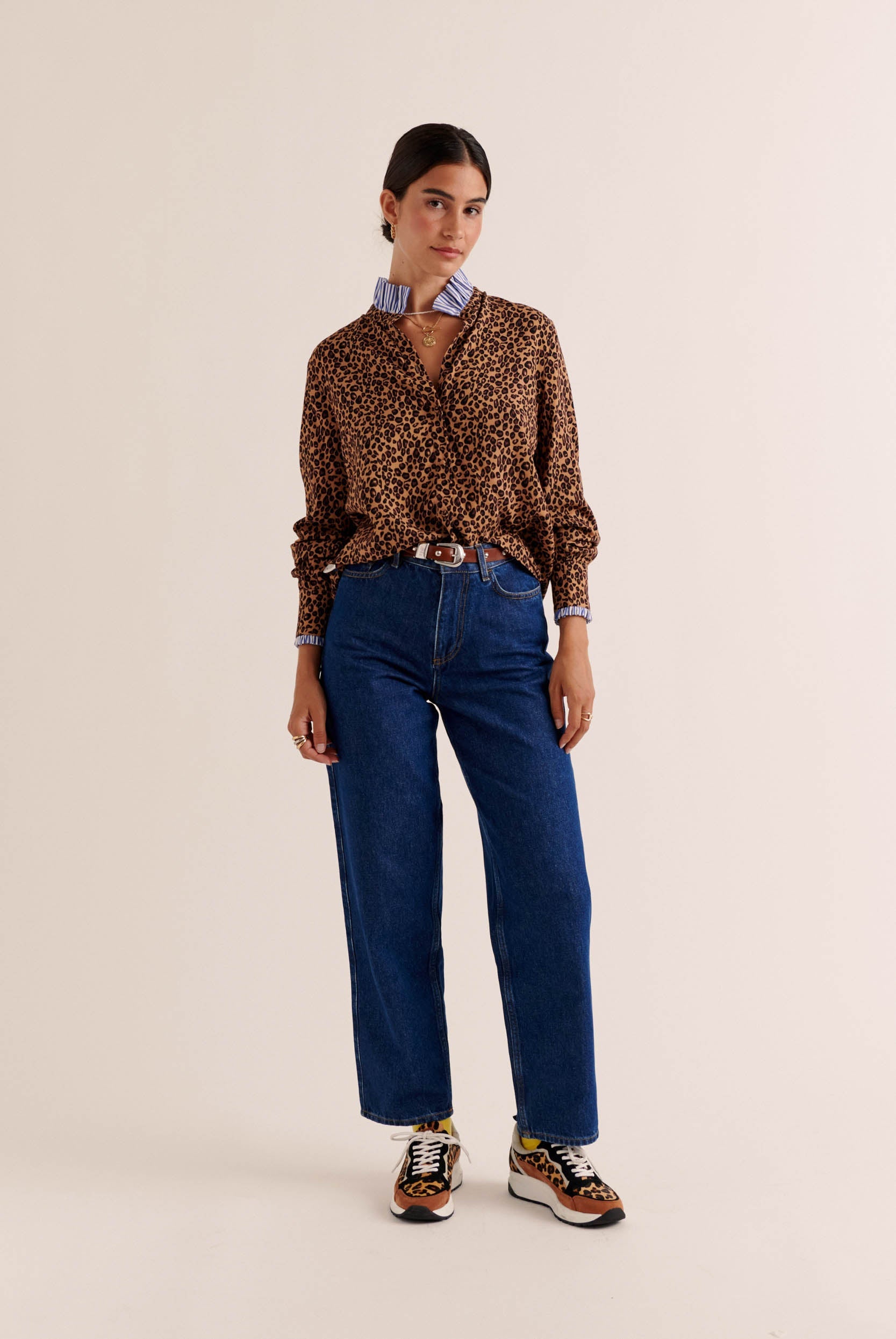 Chemise Mina léopard et rayures bleu