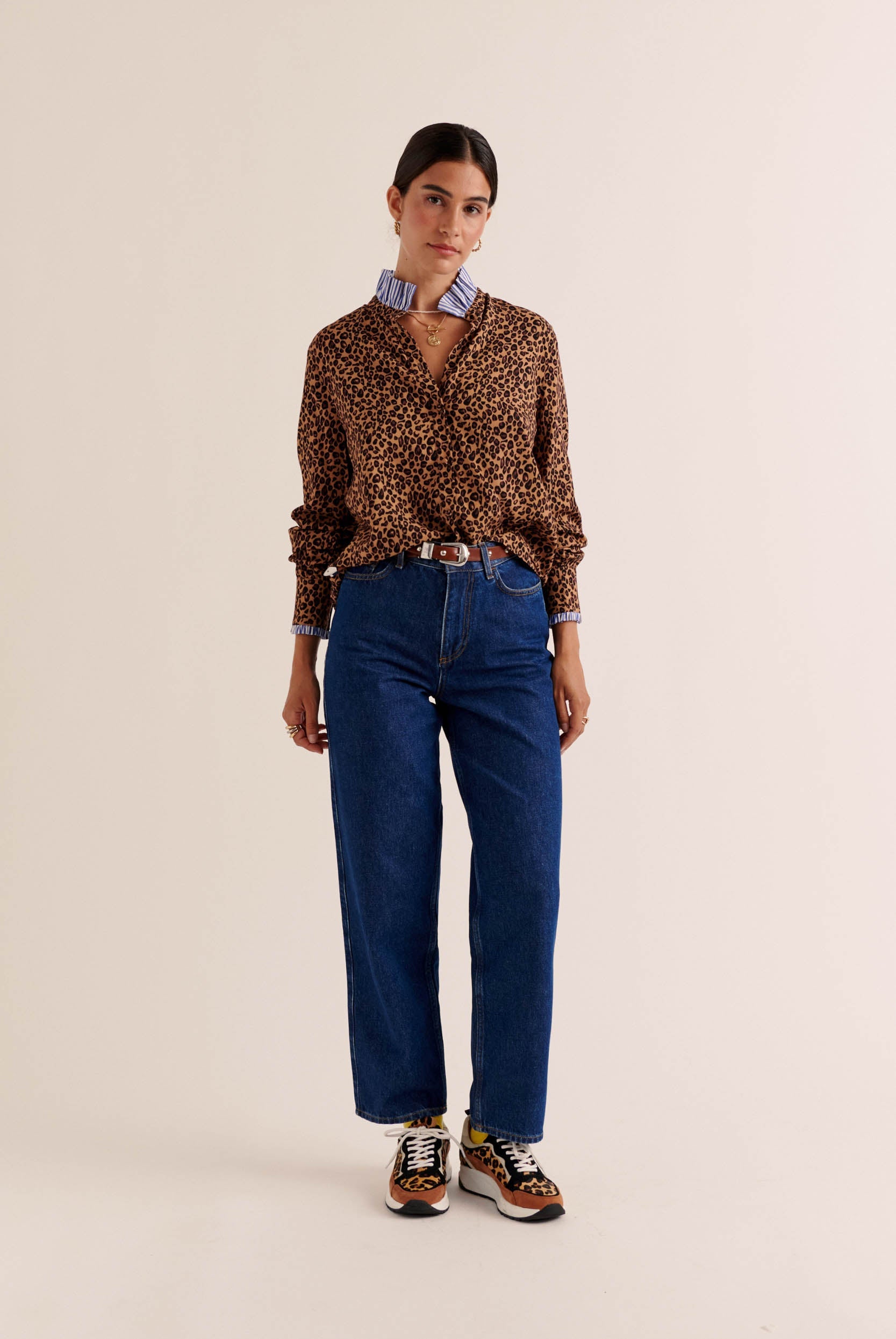 Chemise Mina léopard et rayures bleu