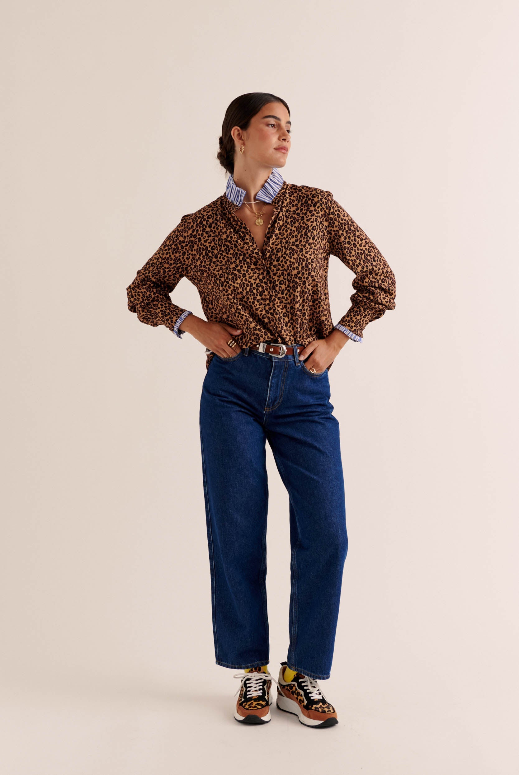 Chemise Mina léopard et rayures bleu