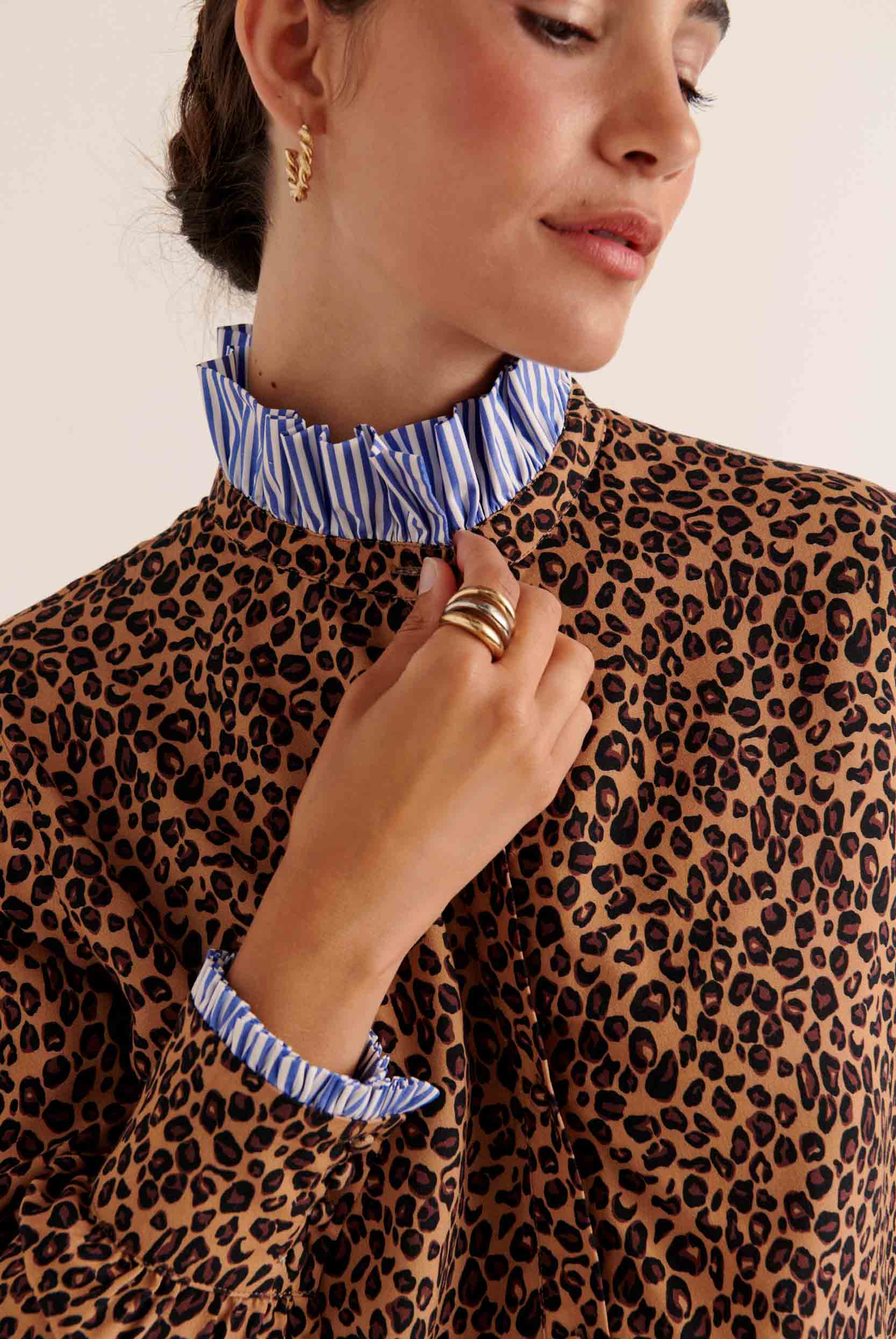 Chemise Mina léopard et rayures bleu