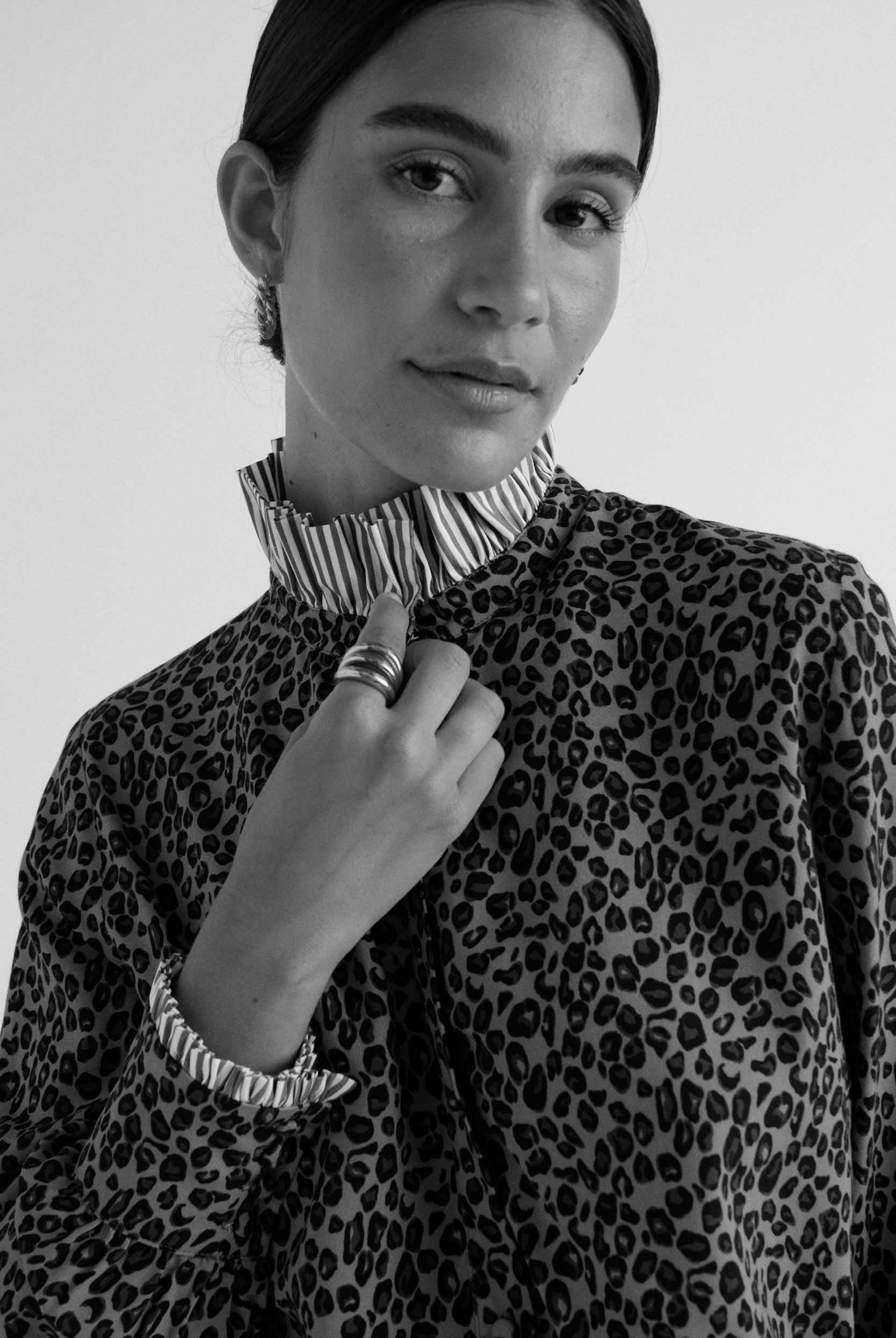 Chemise Mina léopard et rayures bleu