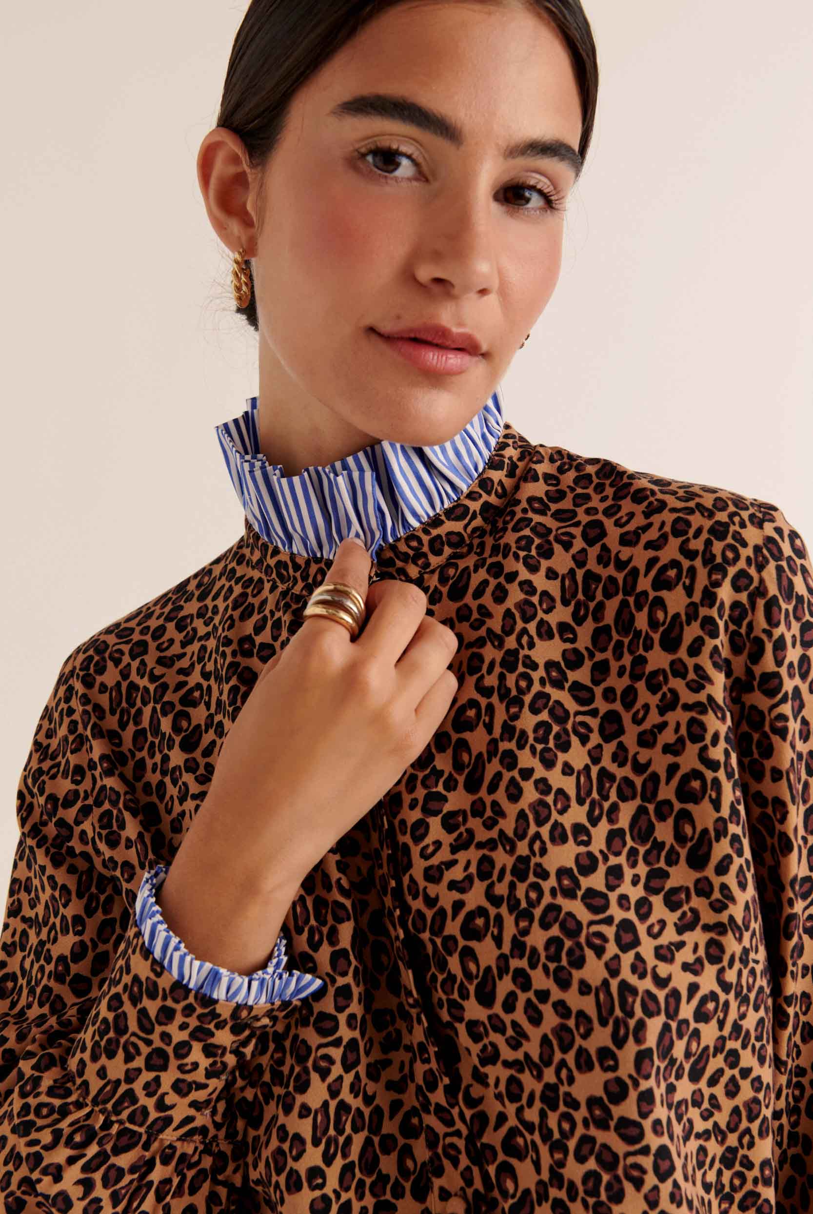 Chemise Mina léopard et rayures bleu
