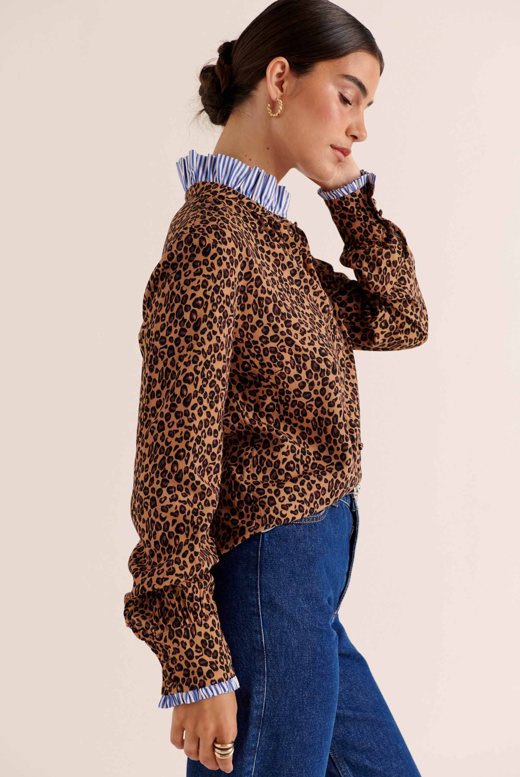 Chemise Mina léopard et rayures bleu