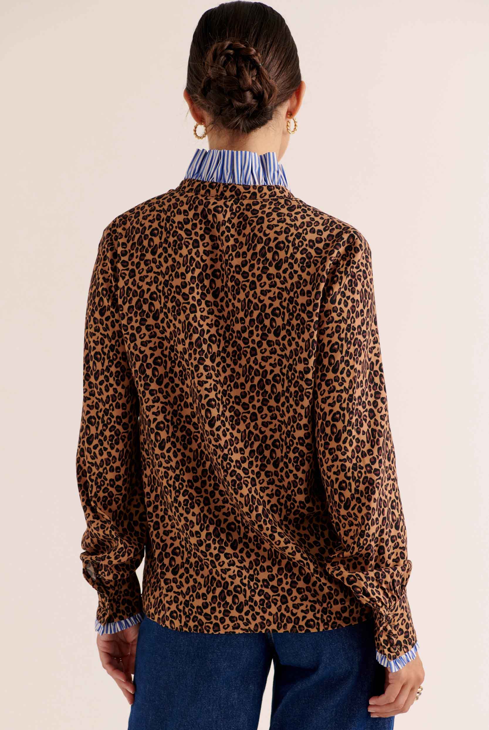 Chemise Mina léopard et rayures bleu
