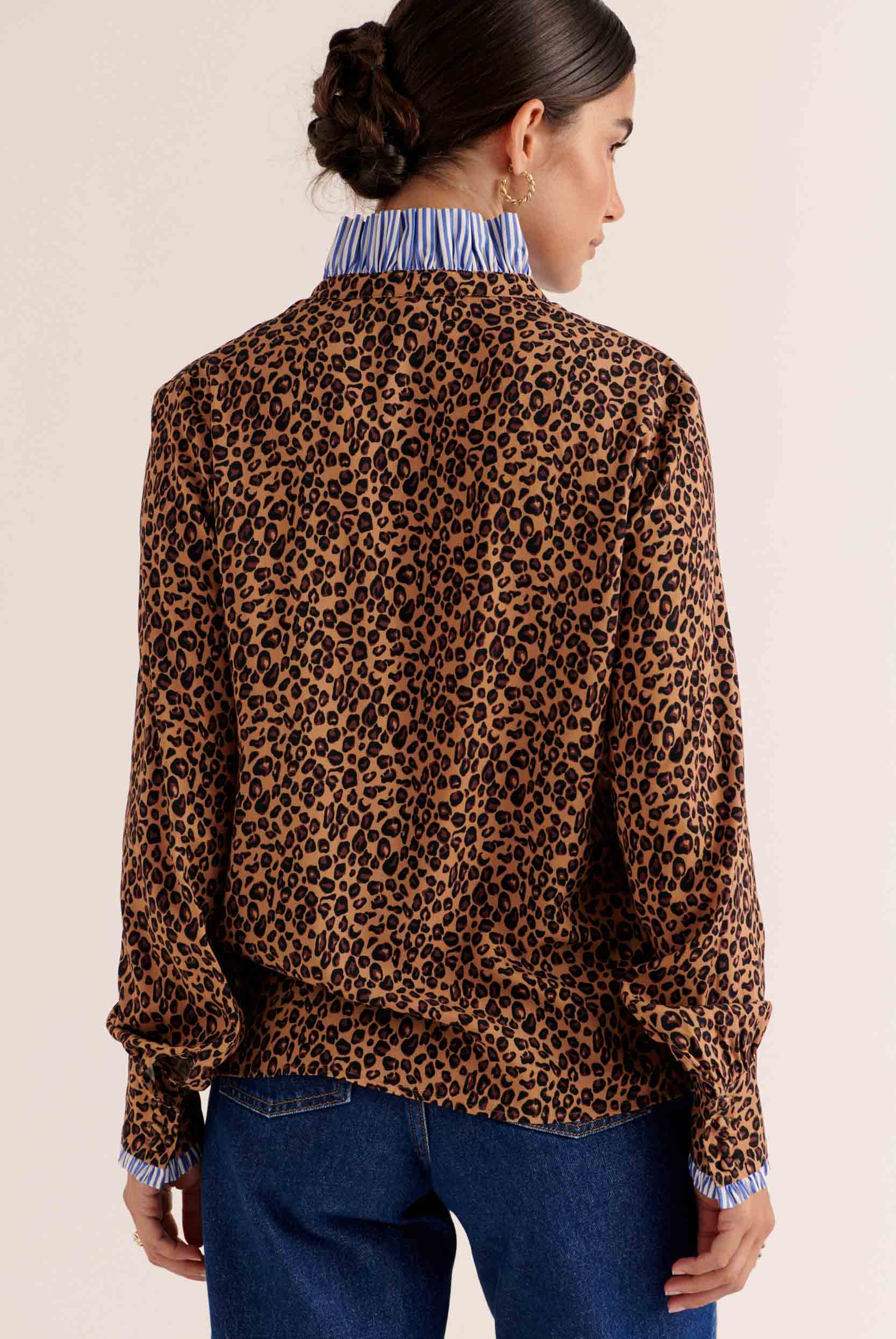 Chemise Mina léopard et rayures bleu