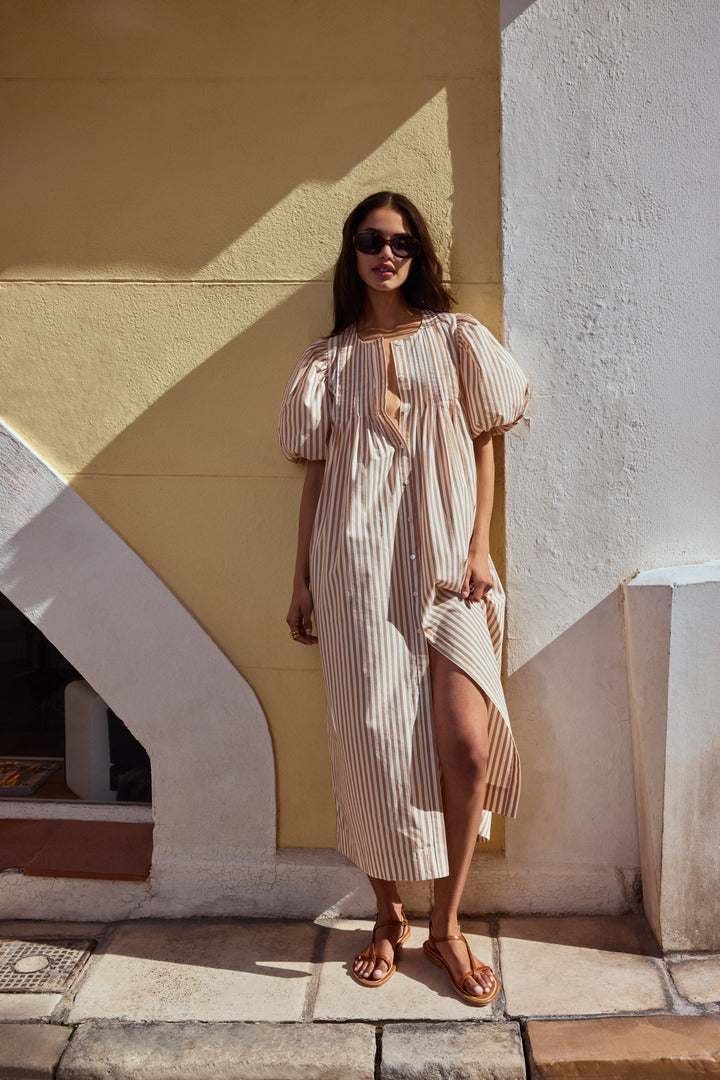 Robe Lavanda rayures orange, bleu et écru