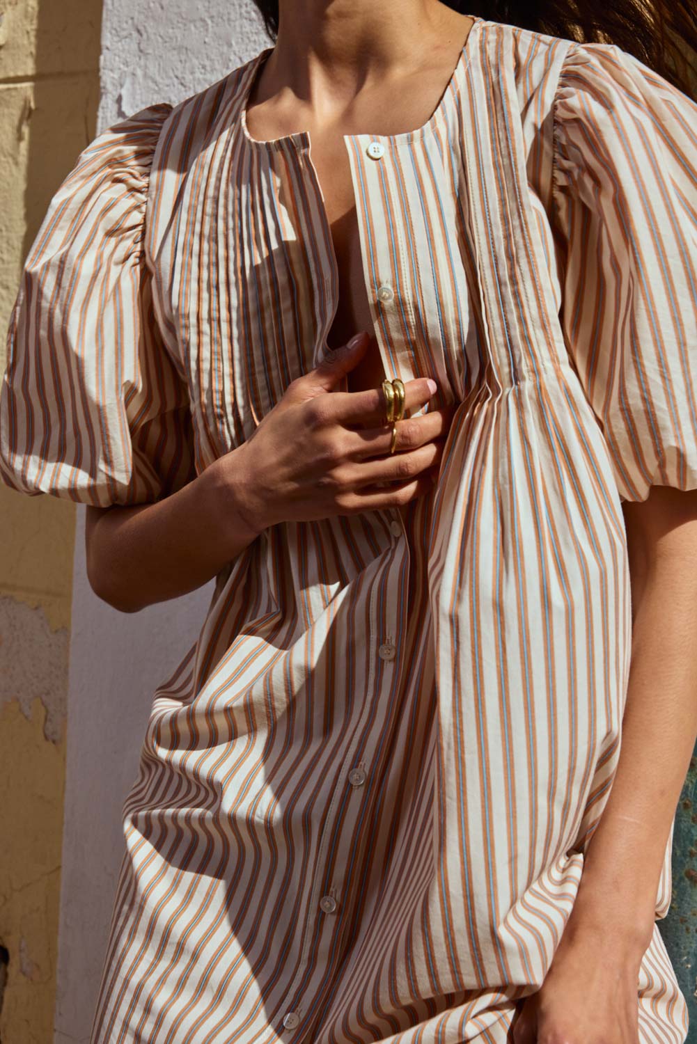 Robe Lavanda rayures orange, bleu et écru