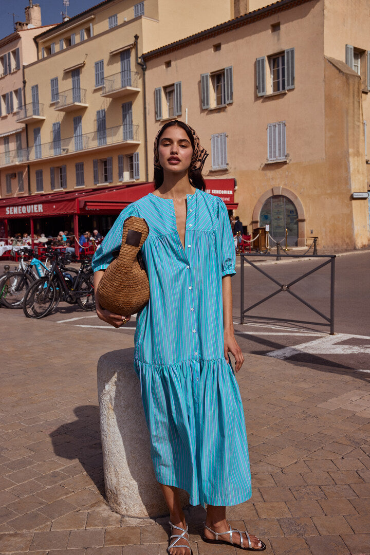 Robe Nicoletta rayures turquoise