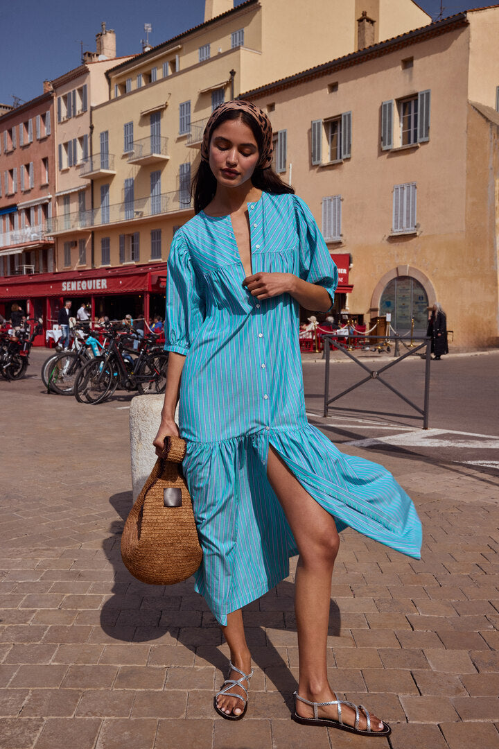Robe Nicoletta rayures turquoise