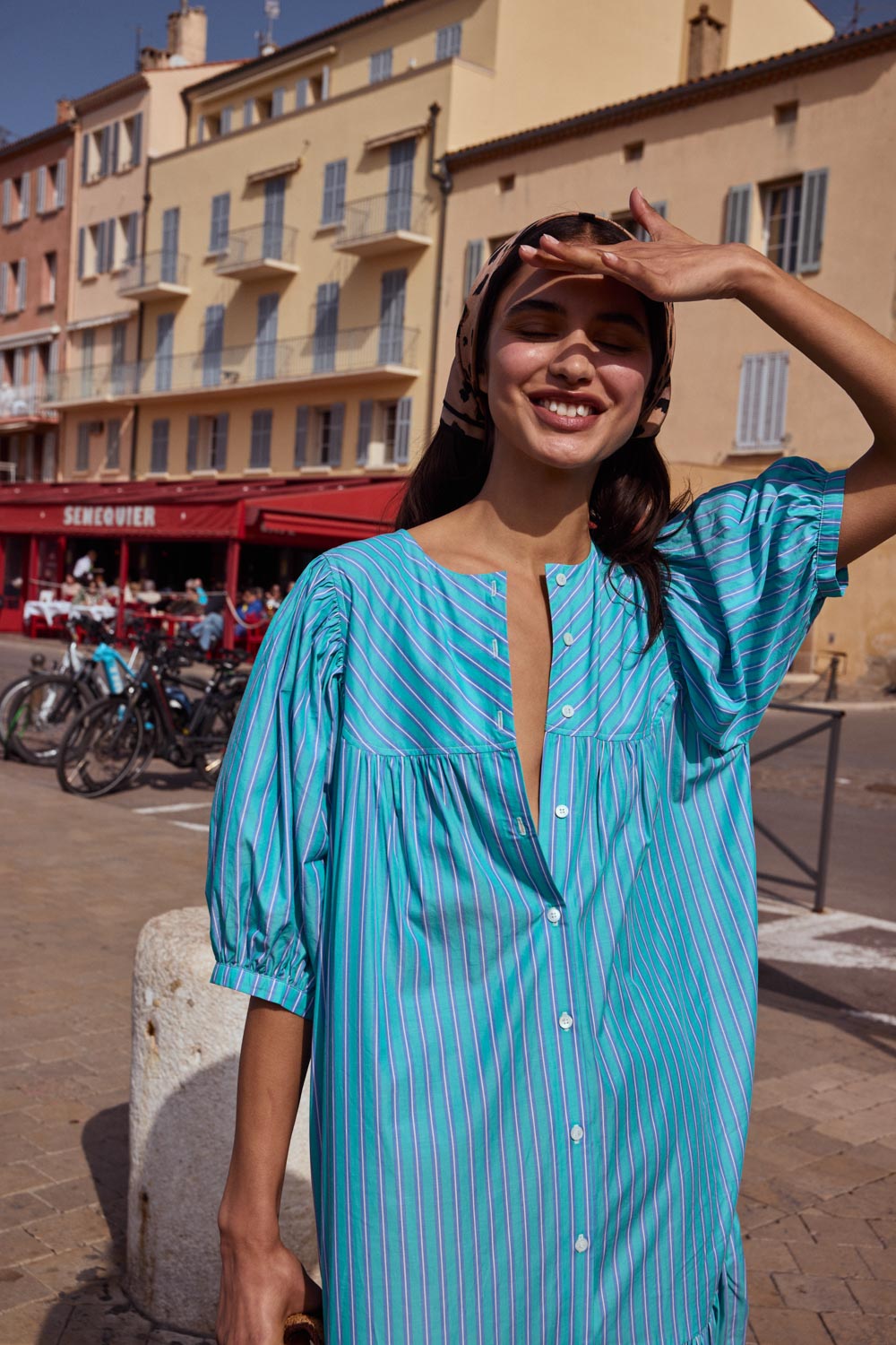 Robe Nicoletta rayures turquoise